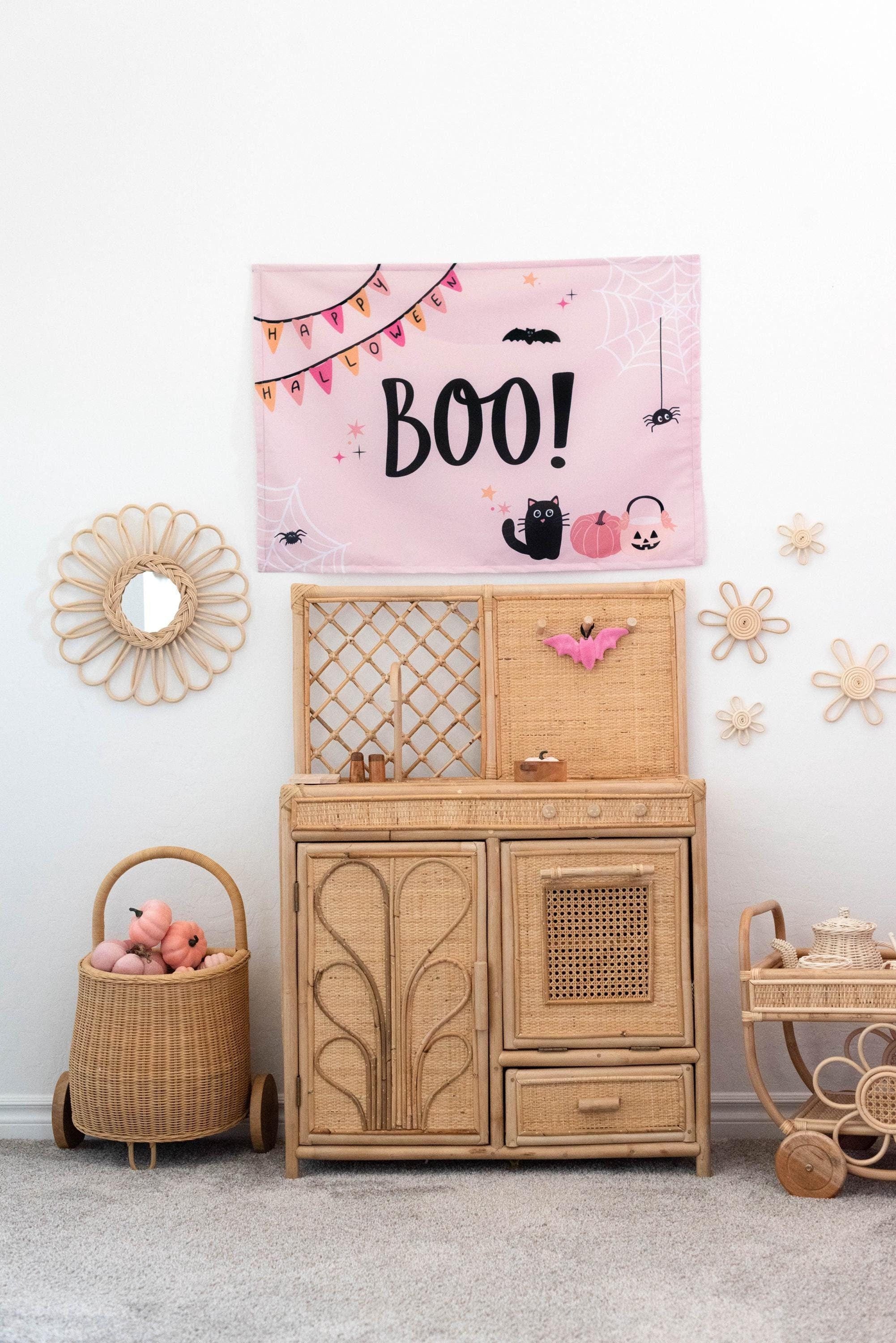 Halloween Banner, Happy Halloween Decor, Pink Halloween Wall Art