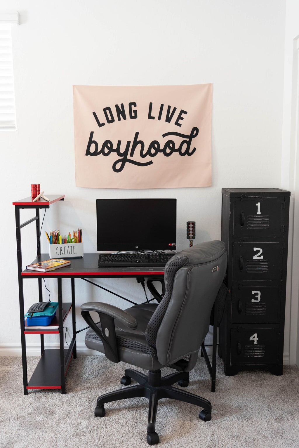 Fabric Tapestry Banner, Long Live Boyhood BEIGE, Kids  Wall Art Decor, Children's Wall Art
