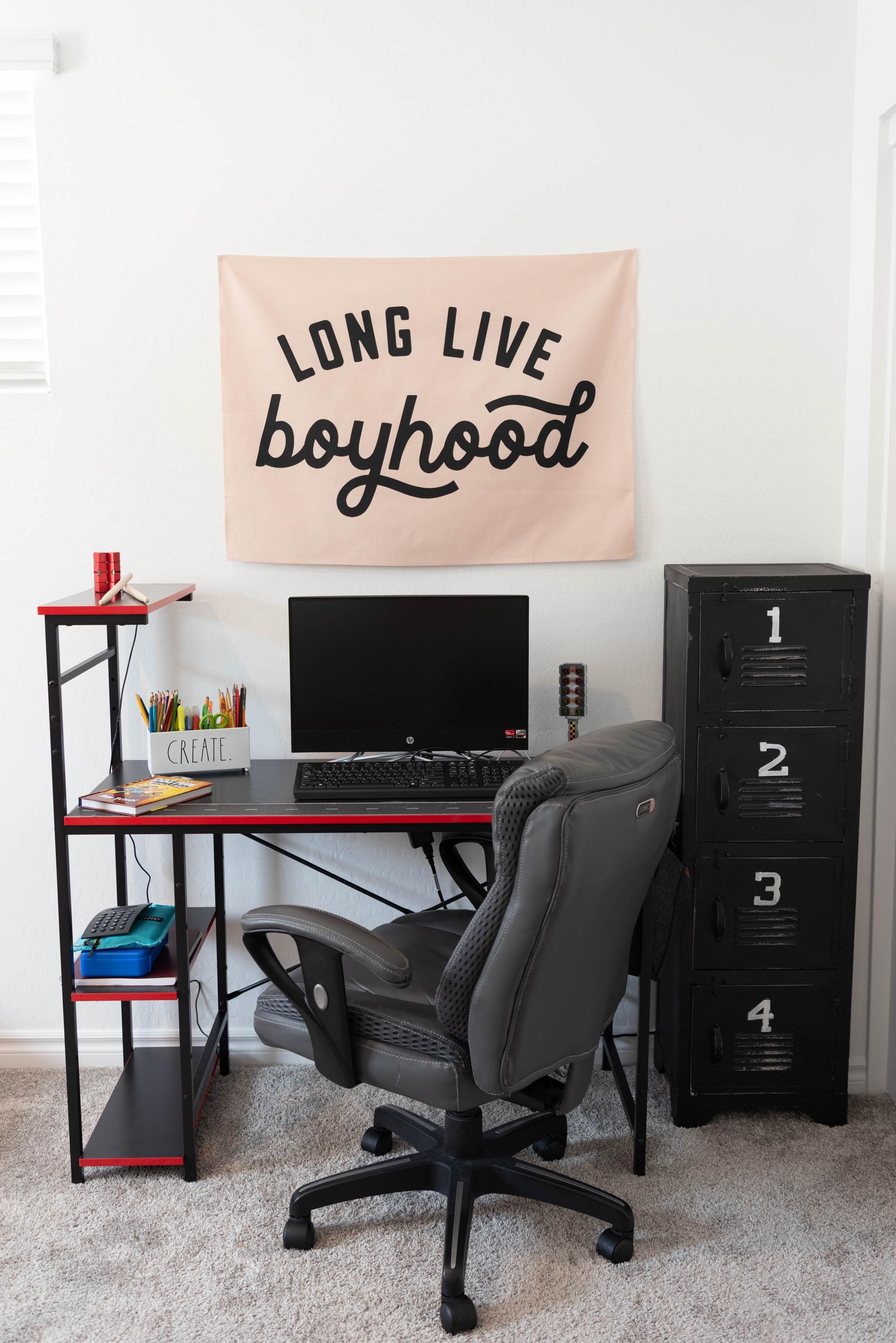 Fabric Tapestry Banner, Long Live Boyhood BEIGE, Kids  Wall Art Decor, Children's Wall Art