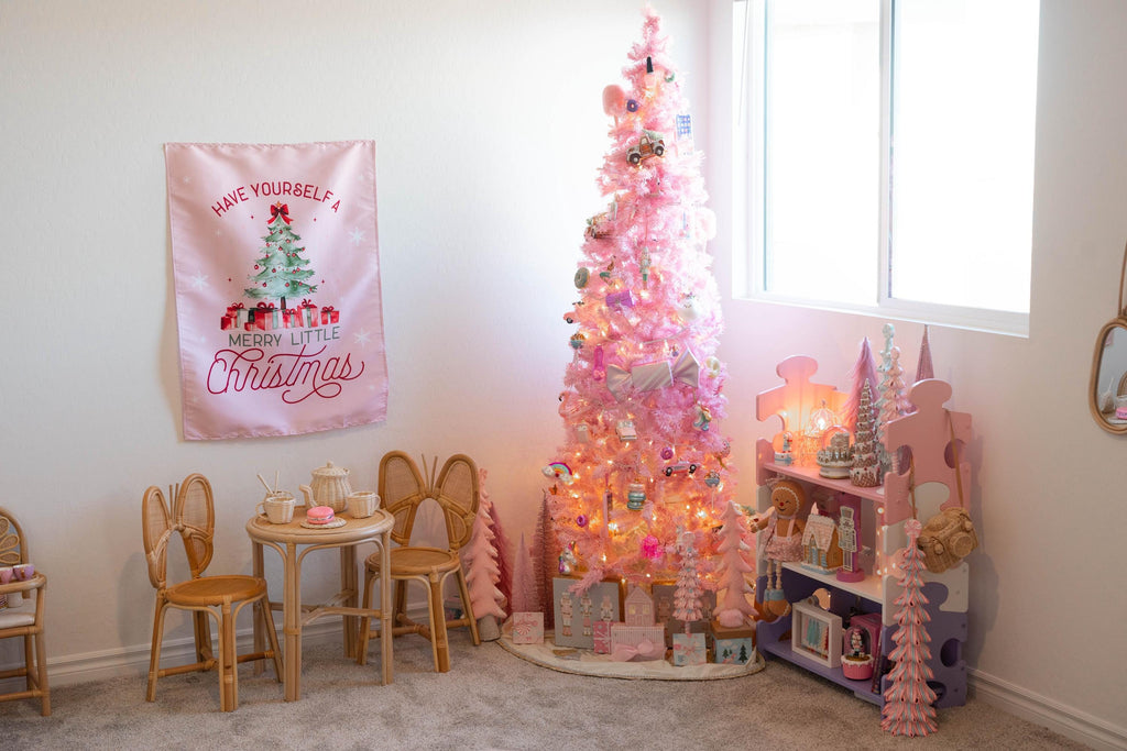 Christmas Banner Pink - Have Yourself a Merry Little Christmas, Kids Fabric Tapestry