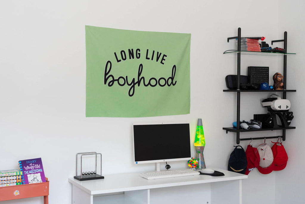 Fabric Tapestry Banner, Long Live Boyhood Green, Kids  Wall Art Decor