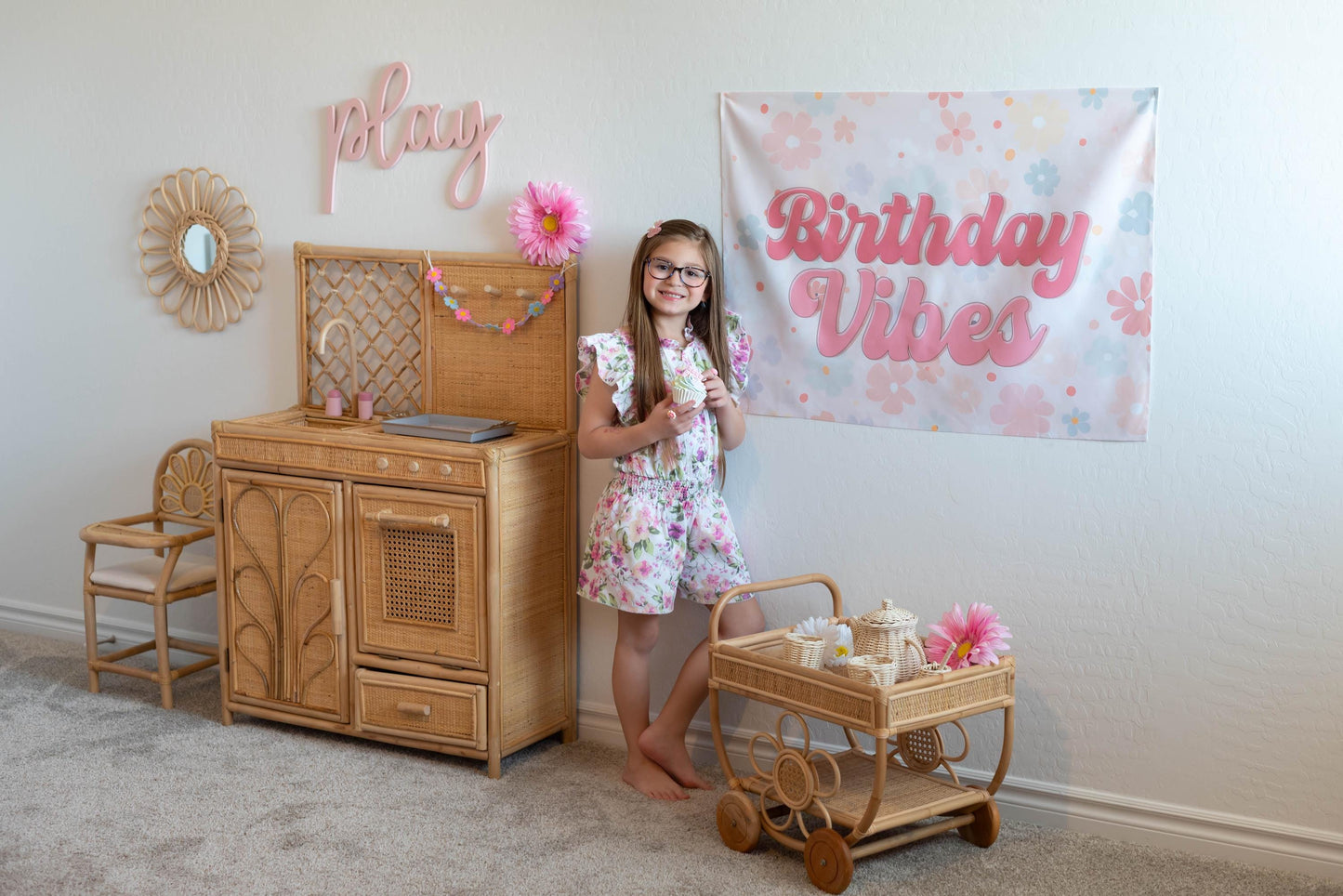 Fabric Tapestry Banner, Birthday Vibes, Kids Wall Art Room Decor, Children's Wall Art