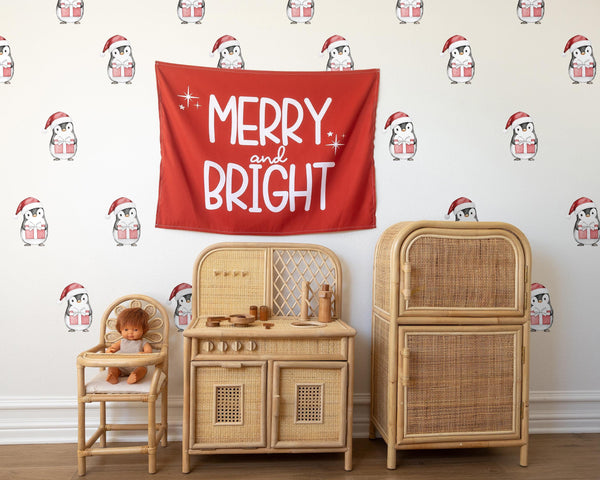 Cute Christmas Penguin Wall Decals, Christmas Wall Decor, Reusable & Removable Fabric Wall Stickers