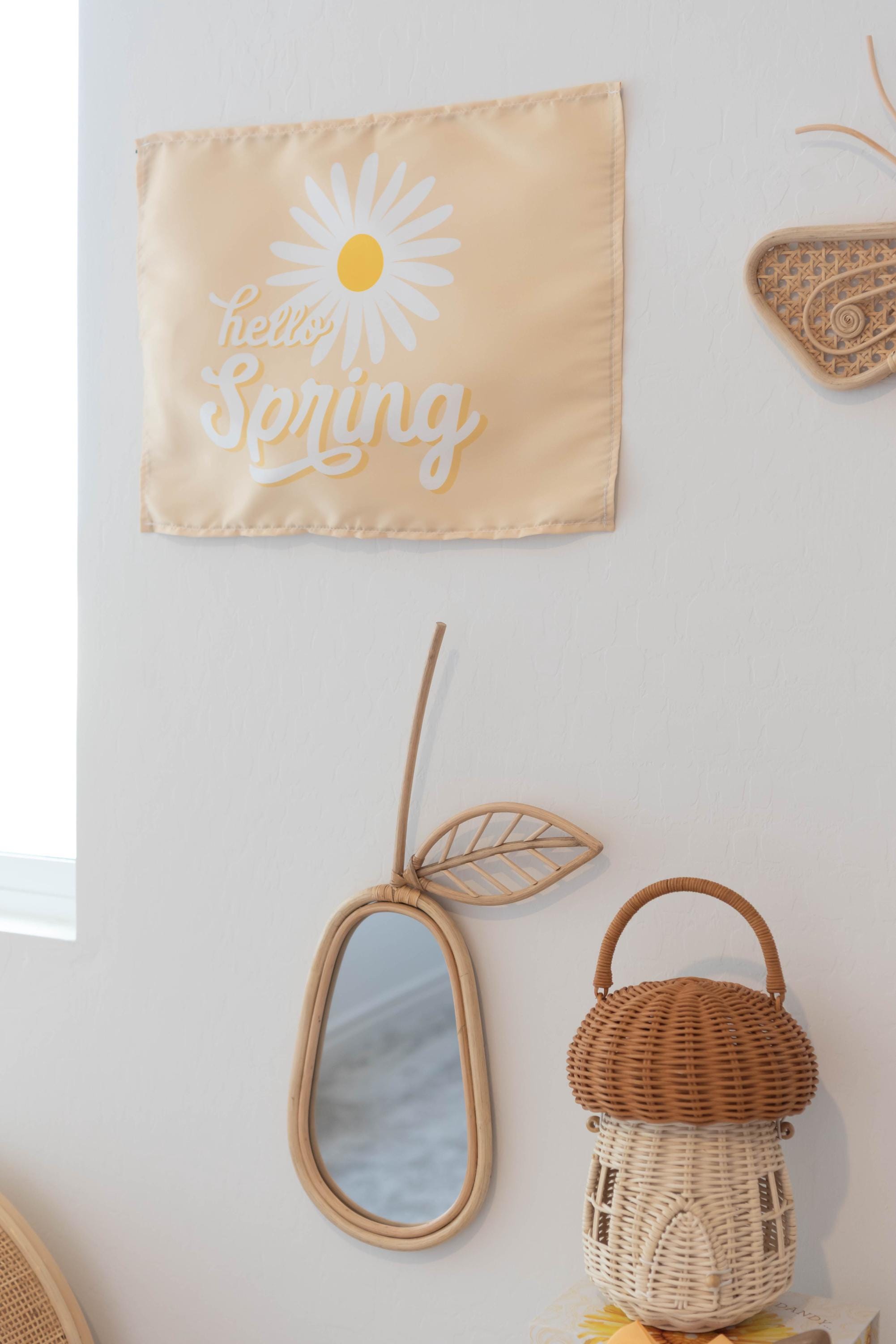 Fabric Tapestry Banner, Hello Spring, Kids Wall Art Room Decor, Children's Wall Art