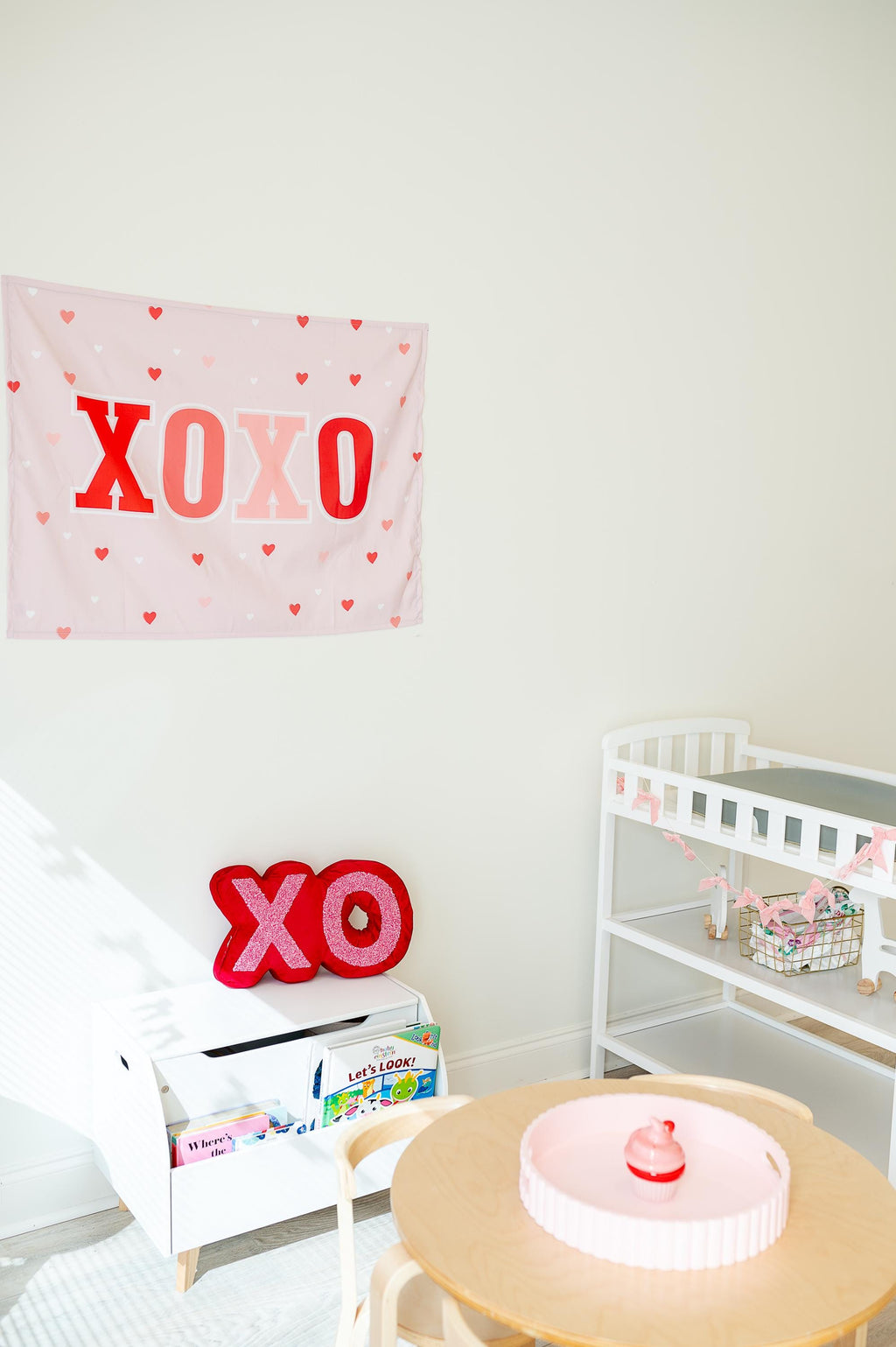 Fabric Tapestry Banner, XOXO, Kids Wall Art Room Decor, Childrens Wall Art