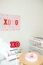 Fabric Tapestry Banner, XOXO, Kids Wall Art Room Decor, Childrens Wall Art