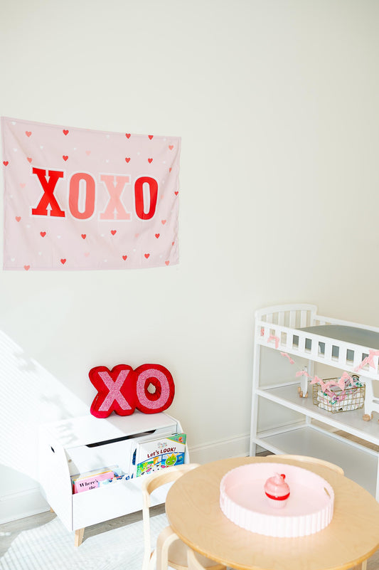 Fabric Tapestry Banner, XOXO, Kids Wall Art Room Decor, Childrens Wall Art
