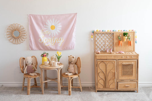 Fabric Tapestry Banner, Hello Spring, Kids Wall Art Room Decor, Children's Wall Art