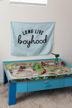 Fabric Tapestry Banner, Long Live Boyhood Blue, Kids  Wall Art Decor