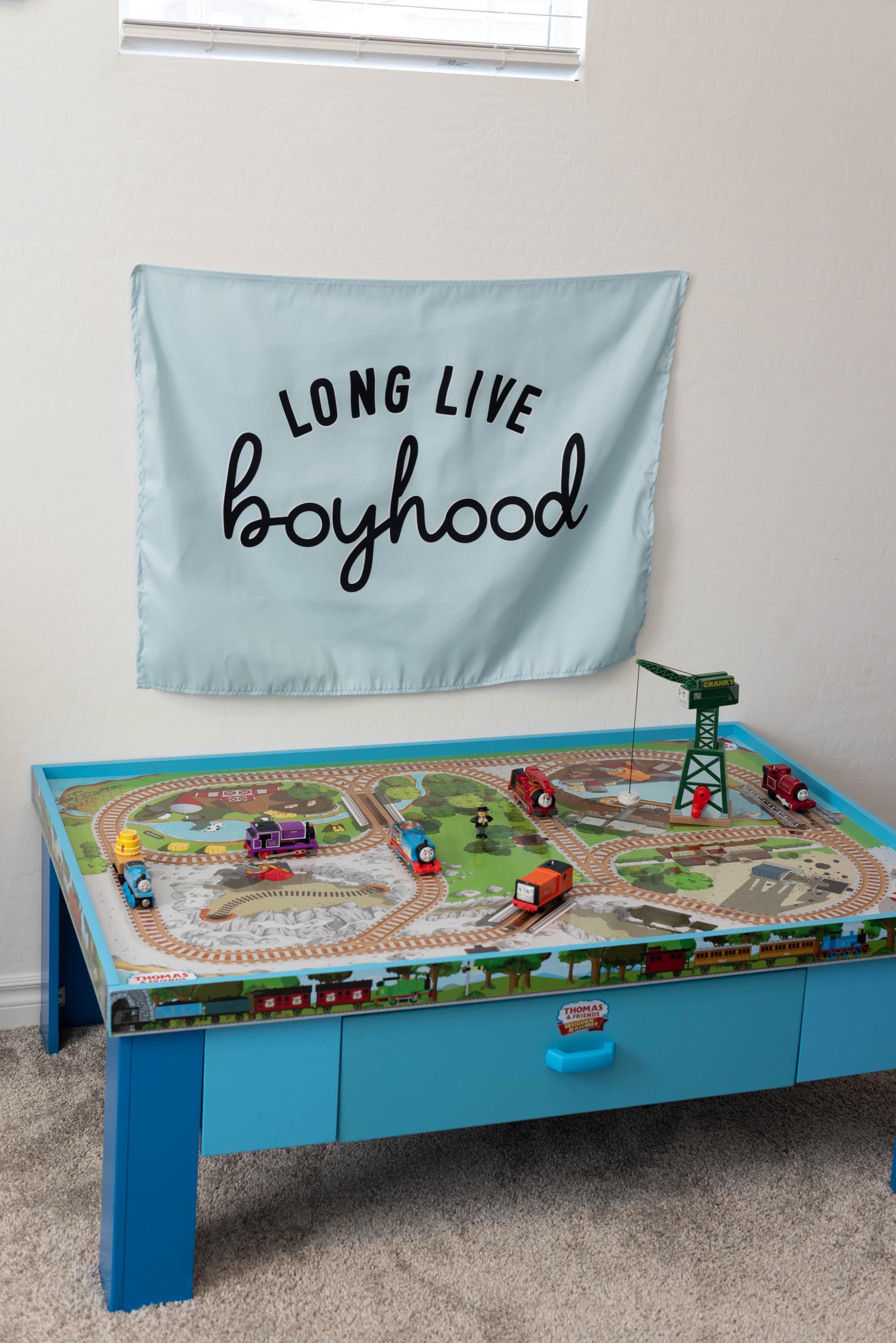 Fabric Tapestry Banner, Long Live Boyhood Blue, Kids  Wall Art Decor