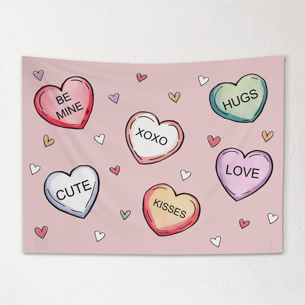 Fabric Tapestry Banner, Conversation Hearts , Kids Wall Art Room Decor, Children's Wall Art