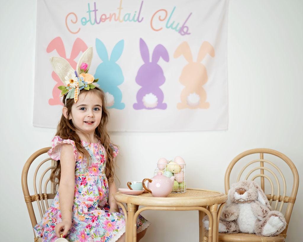 Fabric Tapestry Banner, Cottontail Club, Kids Wall Art Room Decor, Children's Wall Art