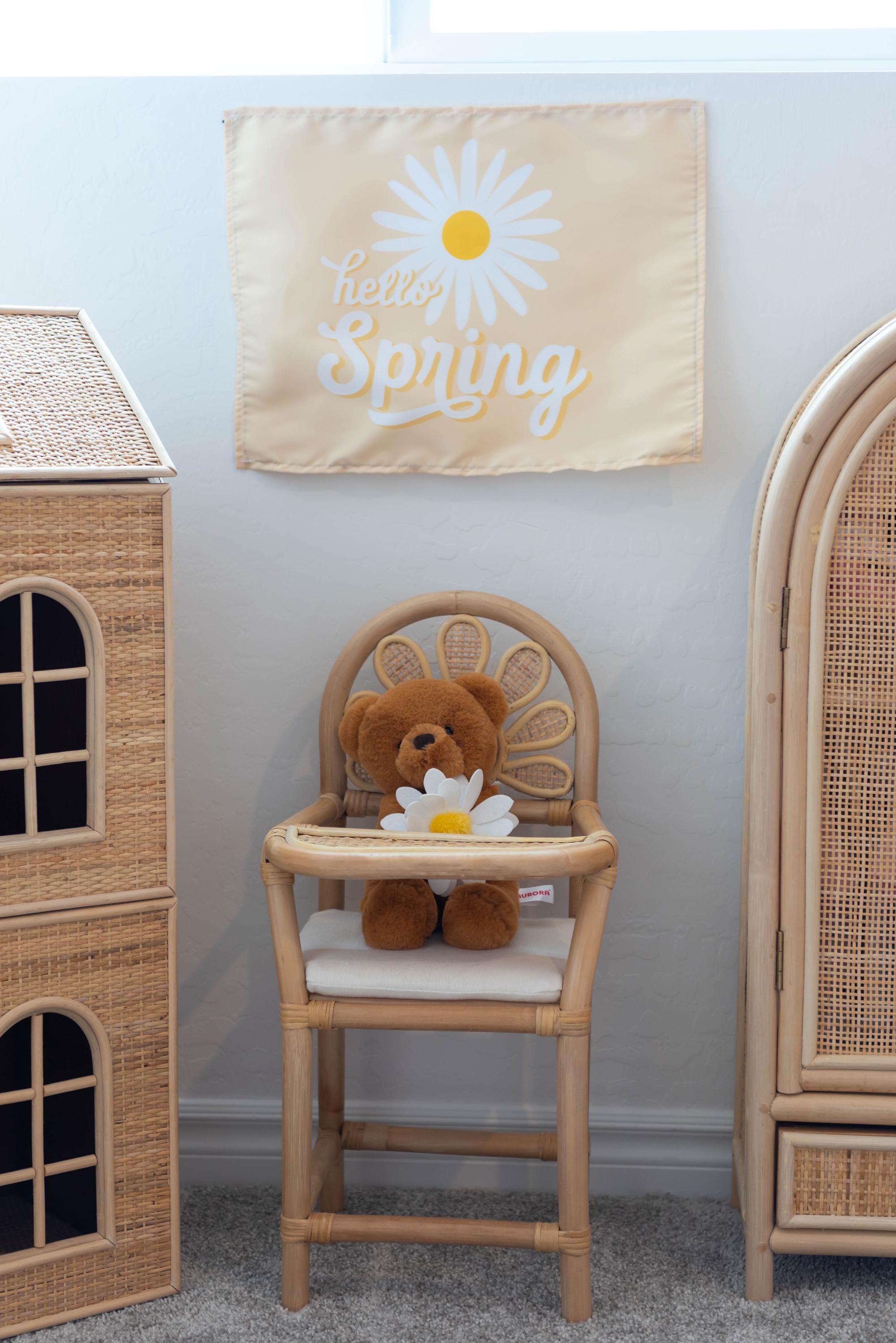 Fabric Tapestry Banner, Hello Spring, Kids Wall Art Room Decor, Children's Wall Art