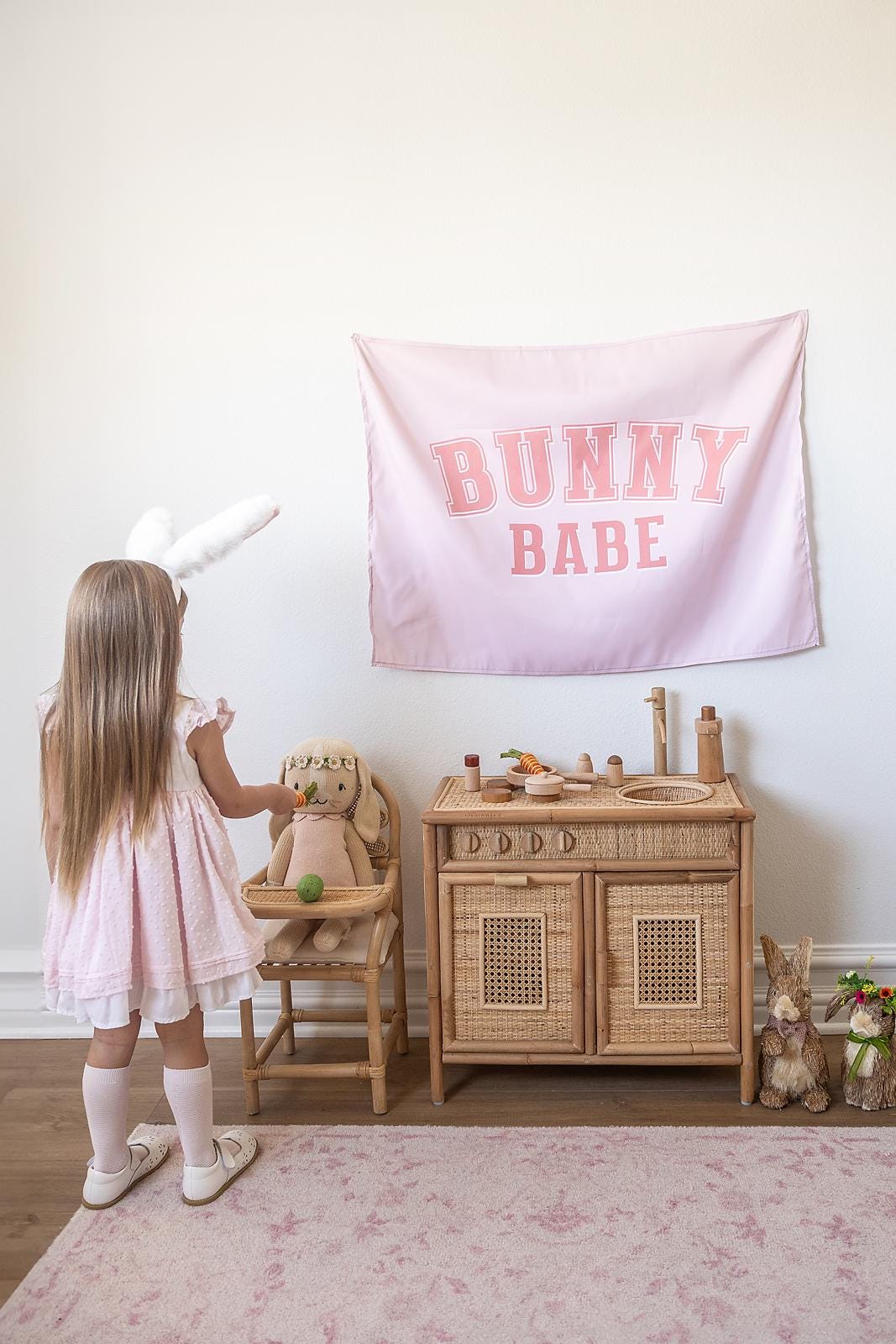 Fabric Tapestry Banner, Bunny Babe, Kids Wall Art Room Decor, Children's Wall Art