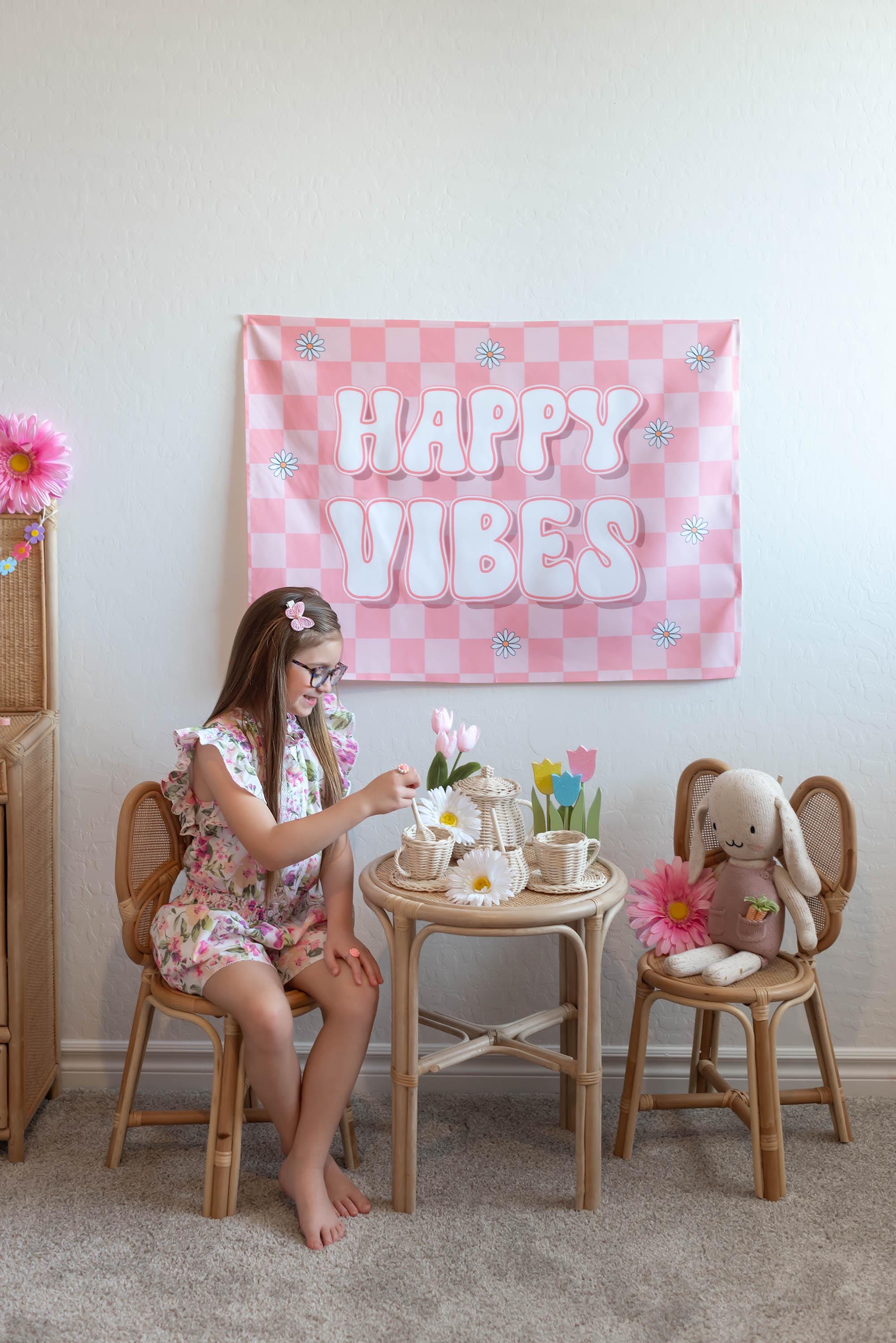 Fabric Tapestry Banner, Happy Vibes, Kids Wall Art Room Decor