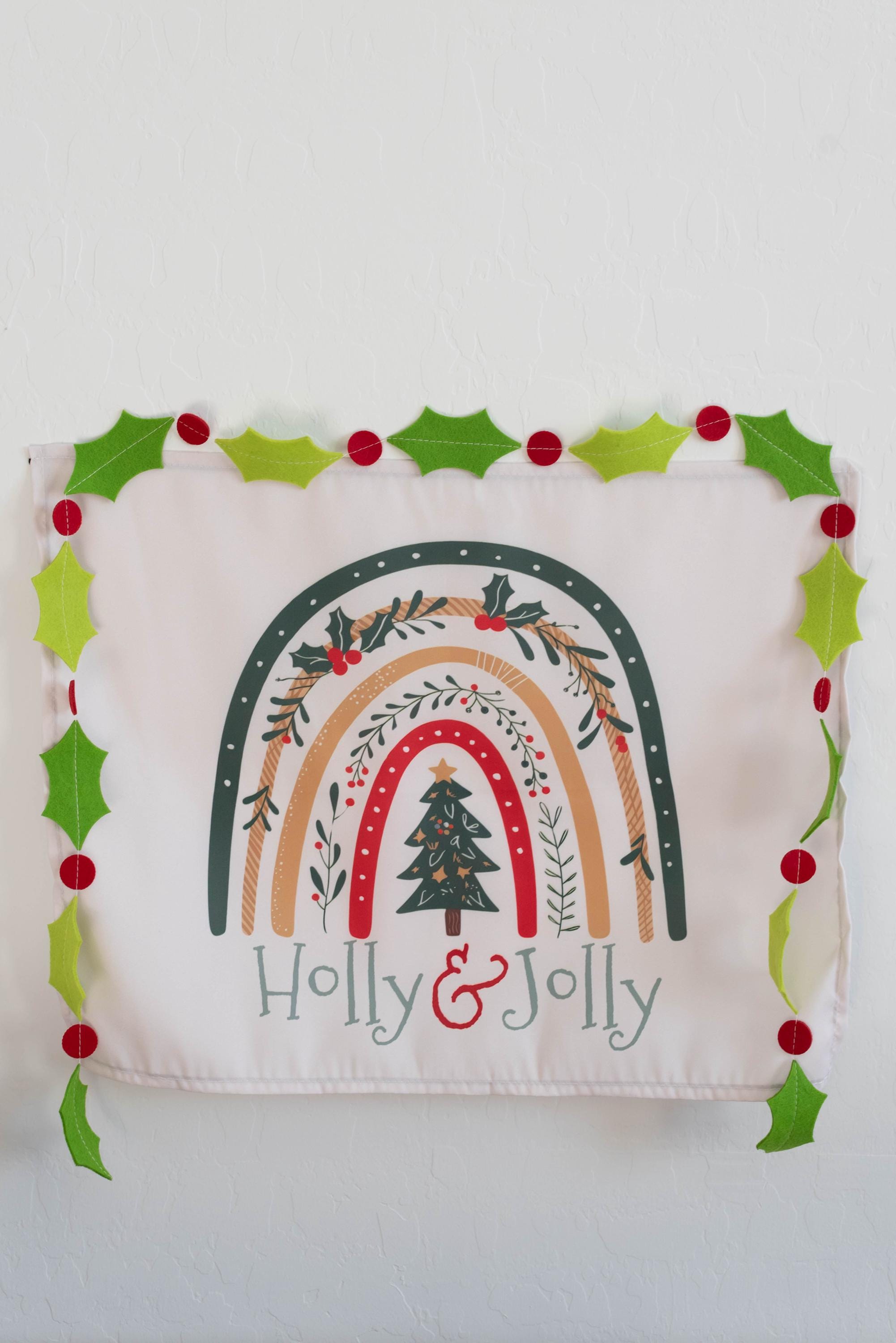 Christmas Banner Holly and Jolly, Festive Kids Fabric Tapestry, Wall art Room Decor