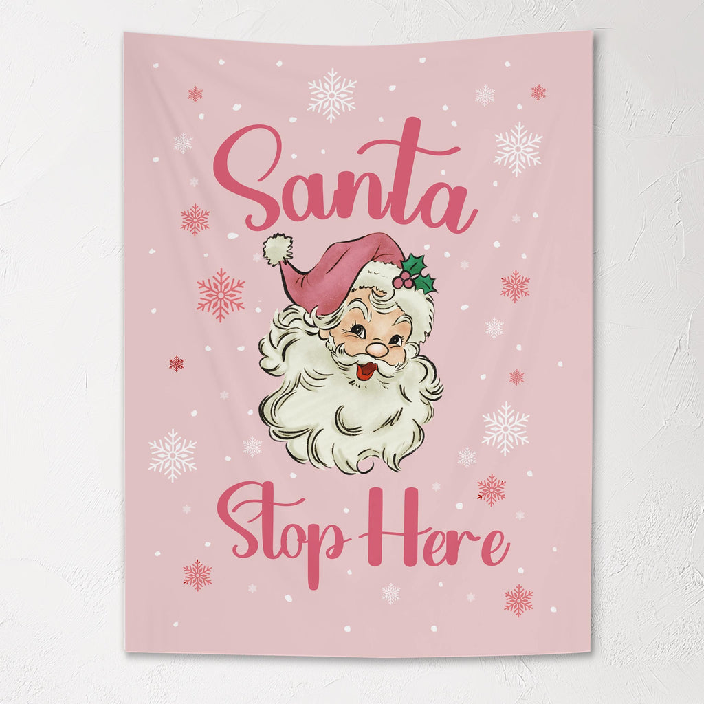 Christmas Banner Santa Stop Here, Kids Fabric Tapestry, Wall art Room Decor