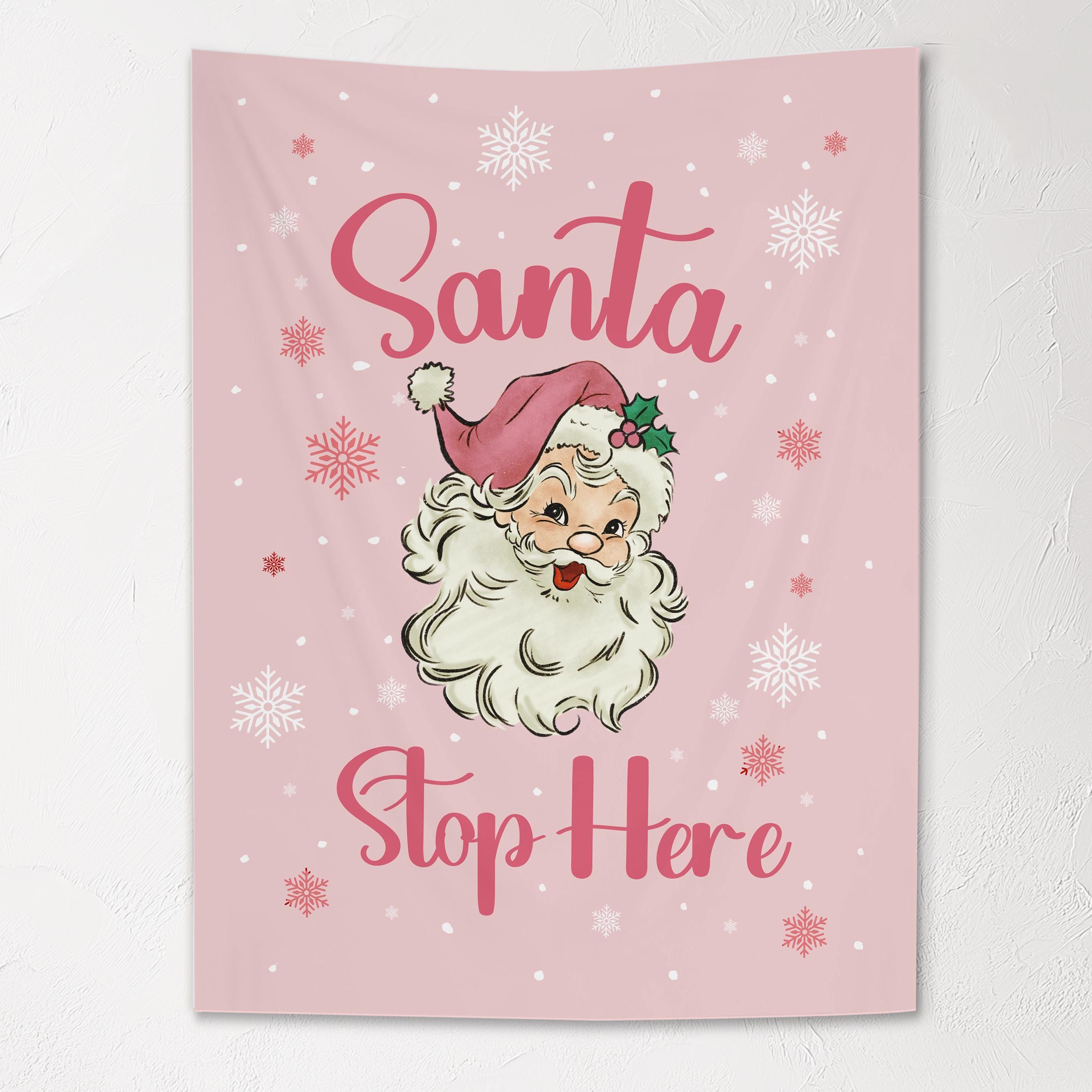 Christmas Banner Santa Stop Here, Kids Fabric Tapestry, Wall art Room Decor
