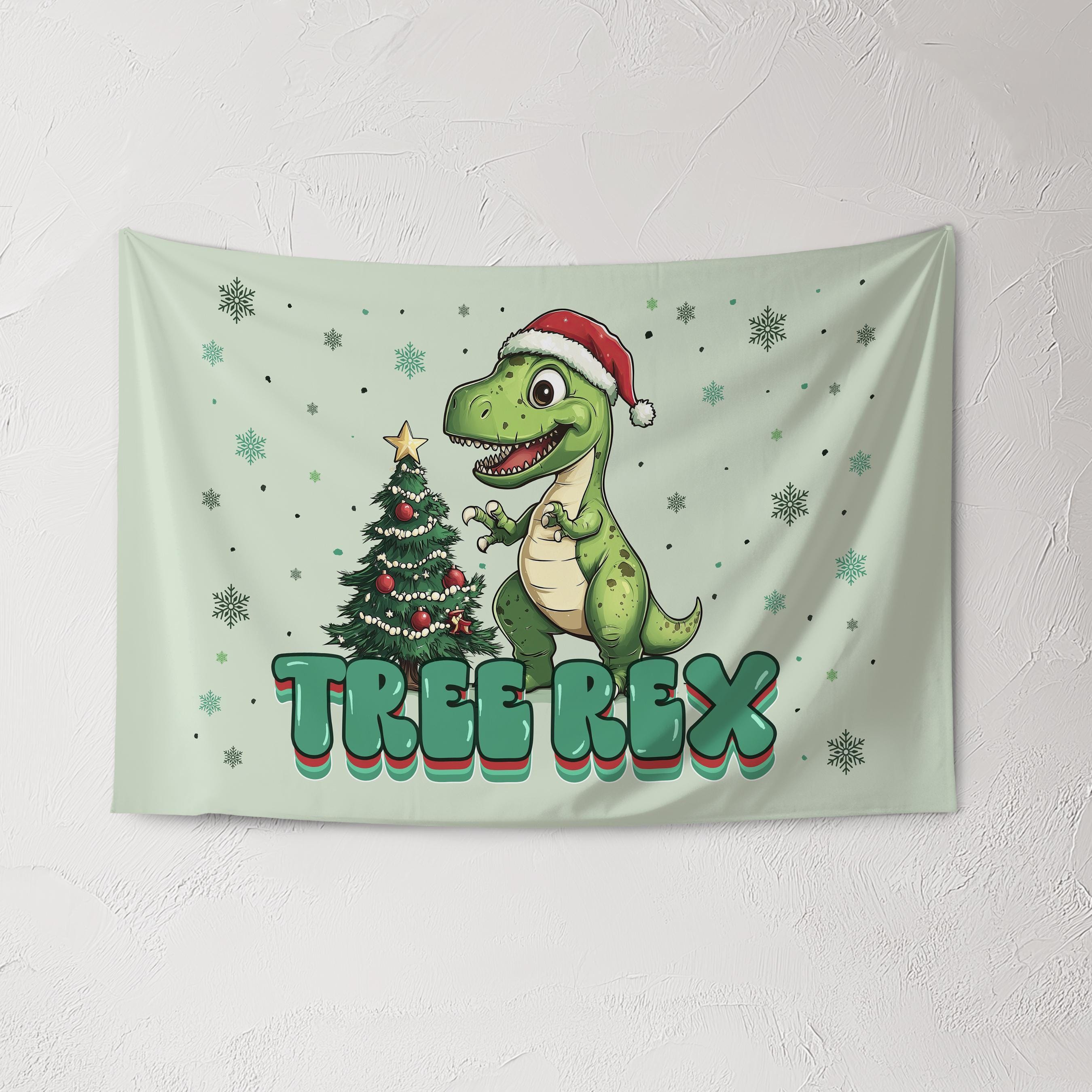 Christmas Banner, Tree Rex,Kids Christmas Dinosaur Tapestry, Room Decor