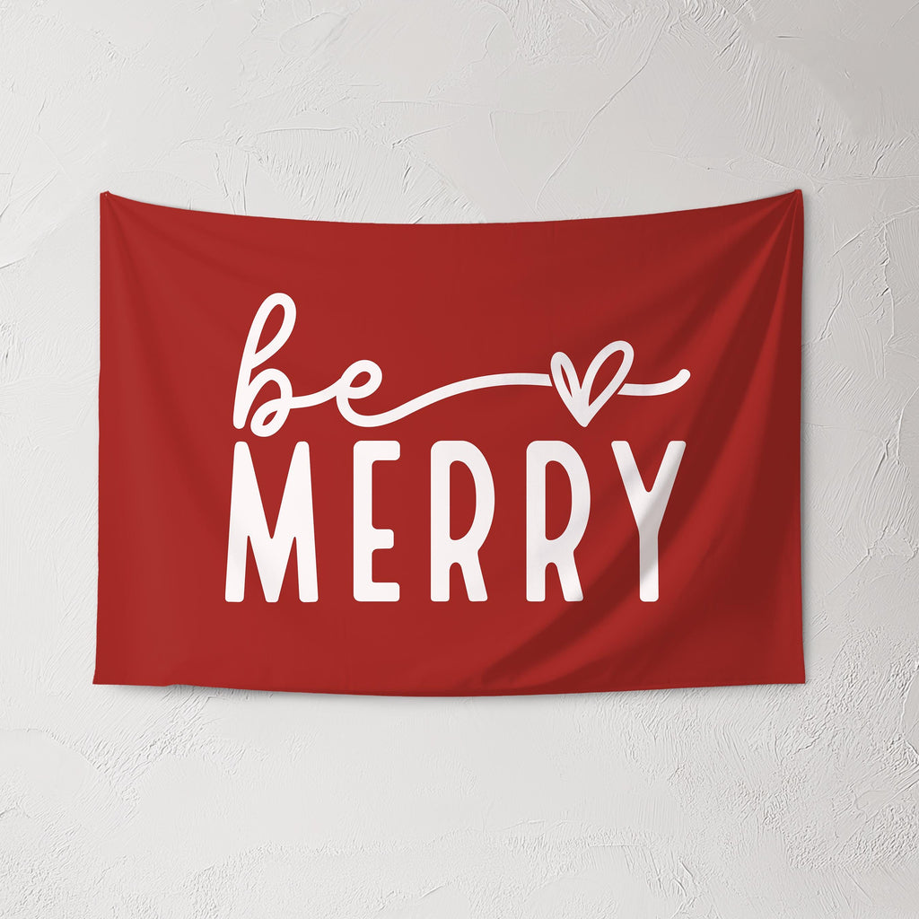 Christmas Banner, Be Merry, Kids Fabric Tapestry, Wall art Room Decor