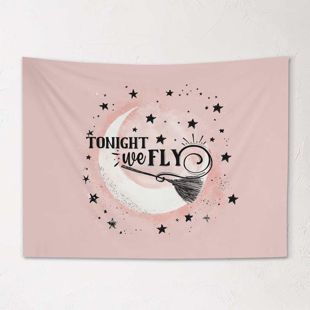 Halloween Banner, Tonight We Fly , Happy Halloween Decor, Pink Halloween Wall Art