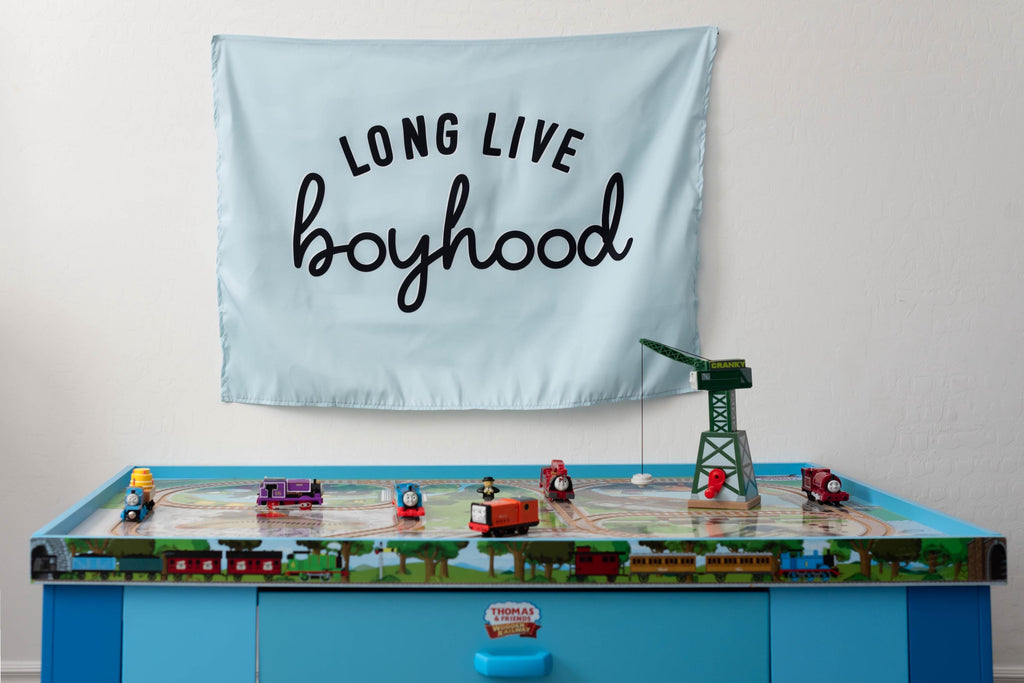 Fabric Tapestry Banner, Long Live Boyhood Blue, Kids  Wall Art Decor