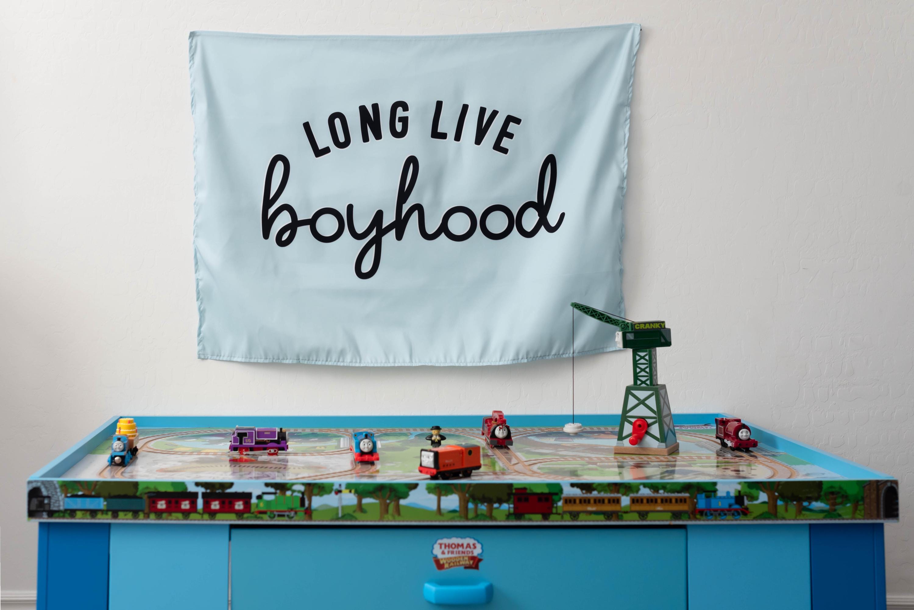 Fabric Tapestry Banner, Long Live Boyhood Blue, Kids  Wall Art Decor