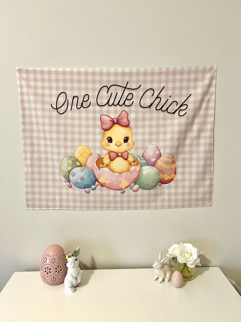 Fabric Tapestry Banner, One Cute Chick, Kids Wall Art Room Decor, Children's Wall Art