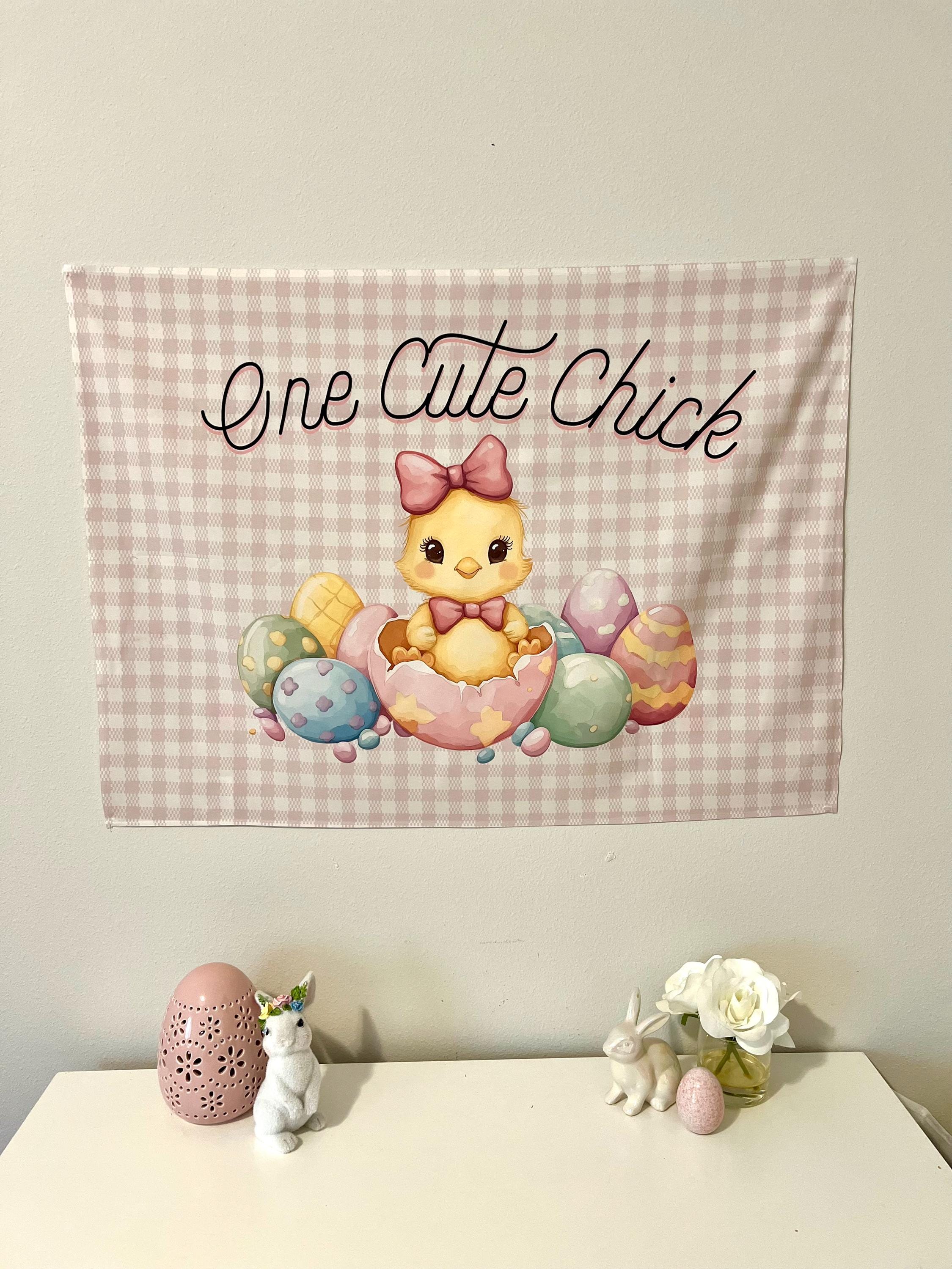 Fabric Tapestry Banner, One Cute Chick, Kids Wall Art Room Decor, Children's Wall Art