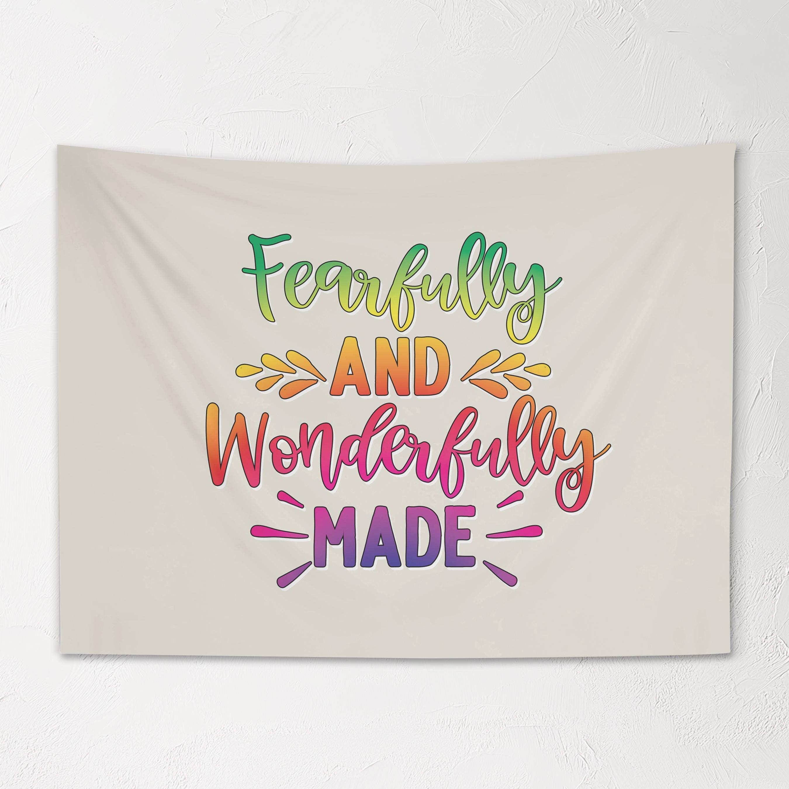 Fabric Tapestry Banner, Fearfully and Wonderfully Made, Kids Wall Art Room Decor
