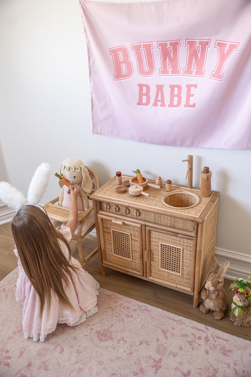 Fabric Tapestry Banner, Bunny Babe, Kids Wall Art Room Decor, Children's Wall Art