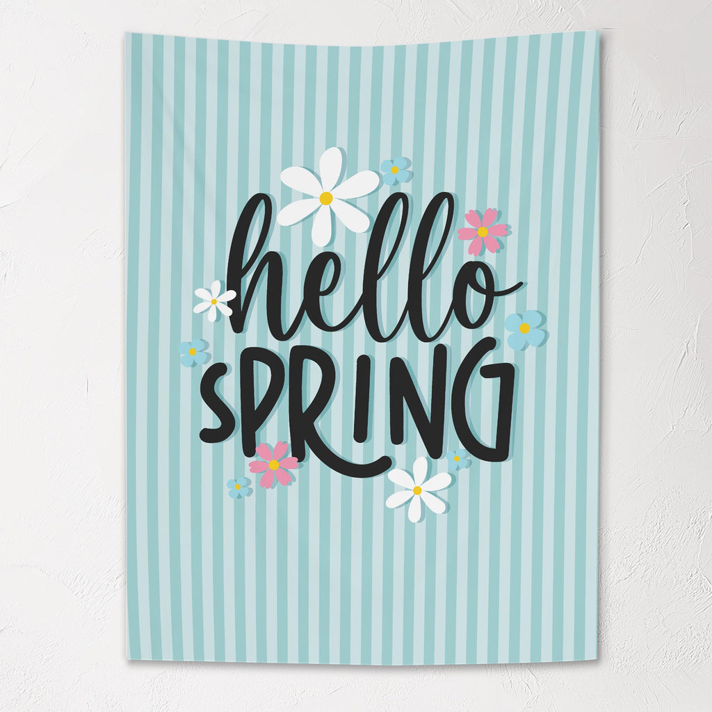 Fabric Tapestry Banner, Hello Spring, Kids Wall Art Room Decor, Children's Wall Art