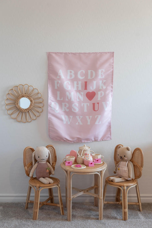 Fabric Tapestry Banner, ABC I Heart U, Kids Wall Art Room Decor, Children's Wall Art