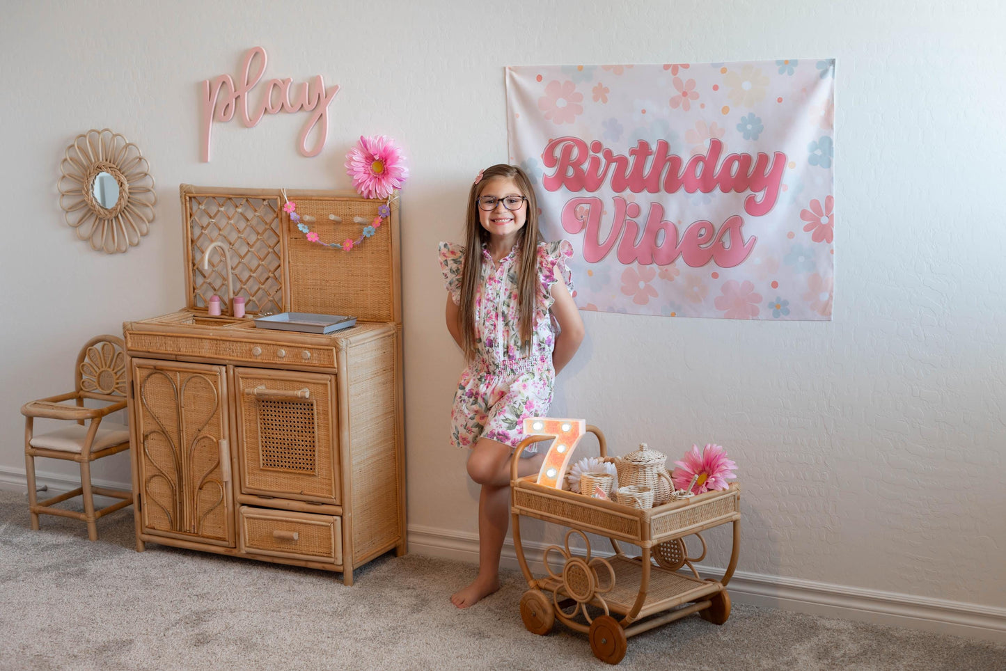 Fabric Tapestry Banner, Birthday Vibes, Kids Wall Art Room Decor, Children's Wall Art