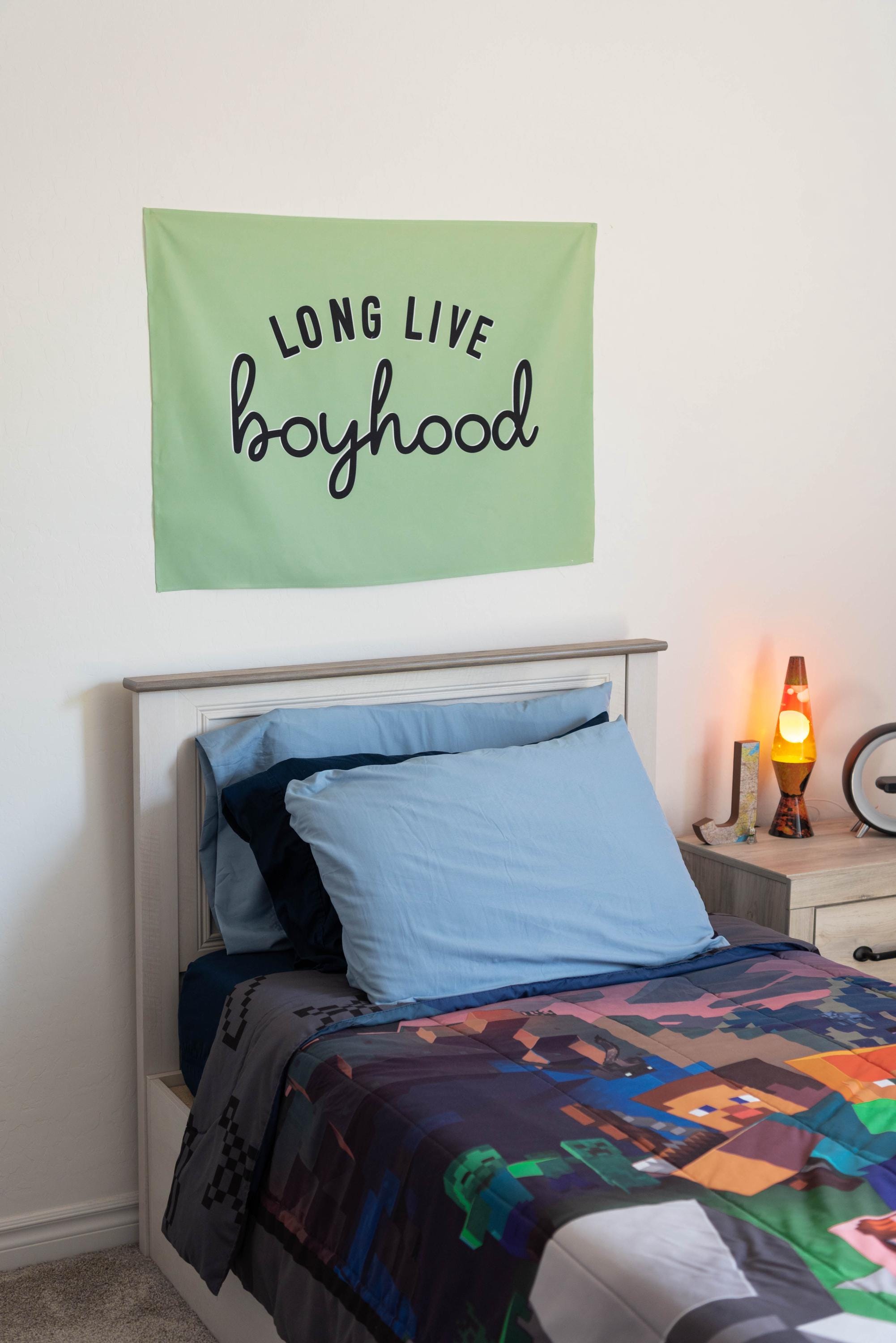 Fabric Tapestry Banner, Long Live Boyhood Green, Kids  Wall Art Decor