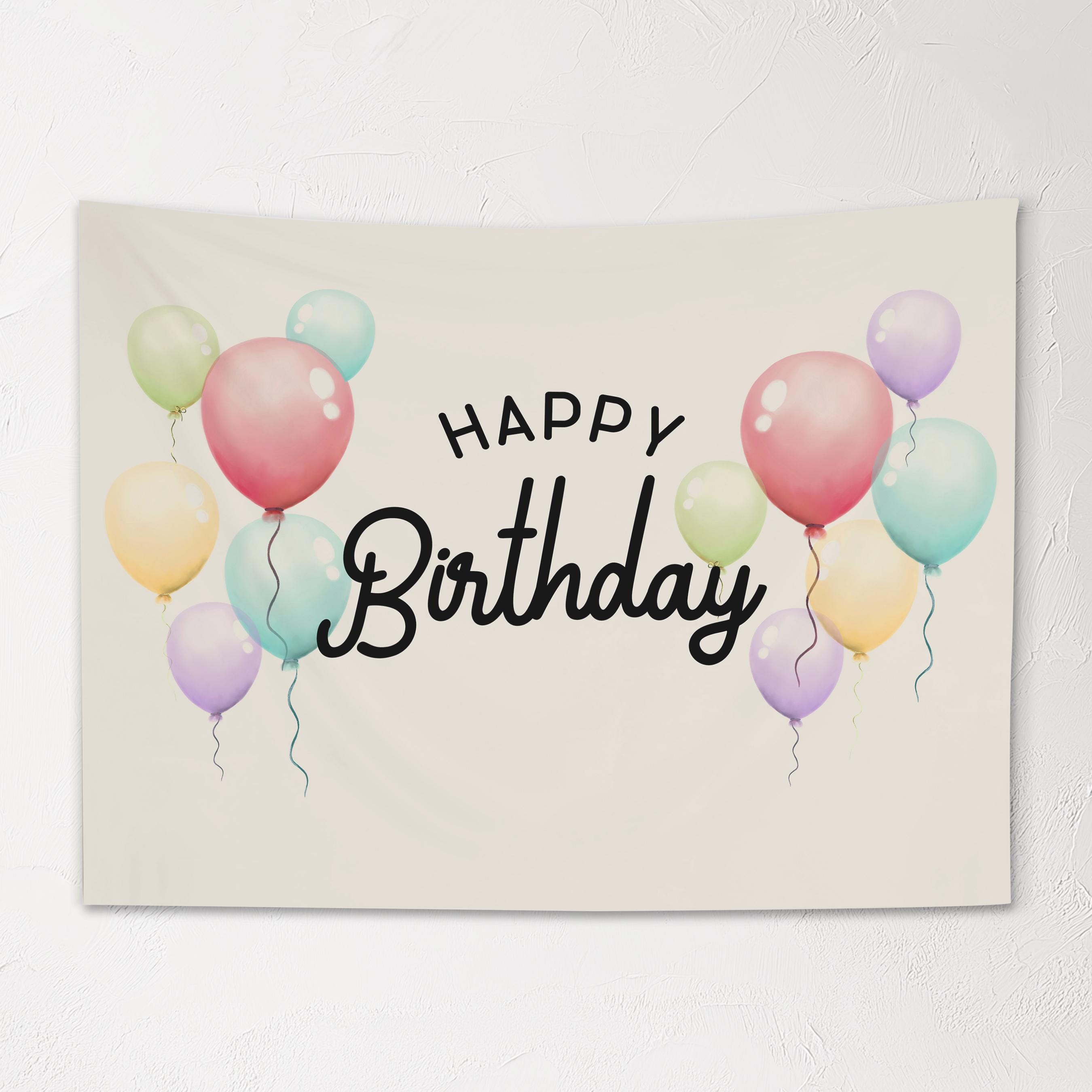 Fabric Tapestry Banner, Happy Birthday Balloons, Kid Wall Art Room Decor