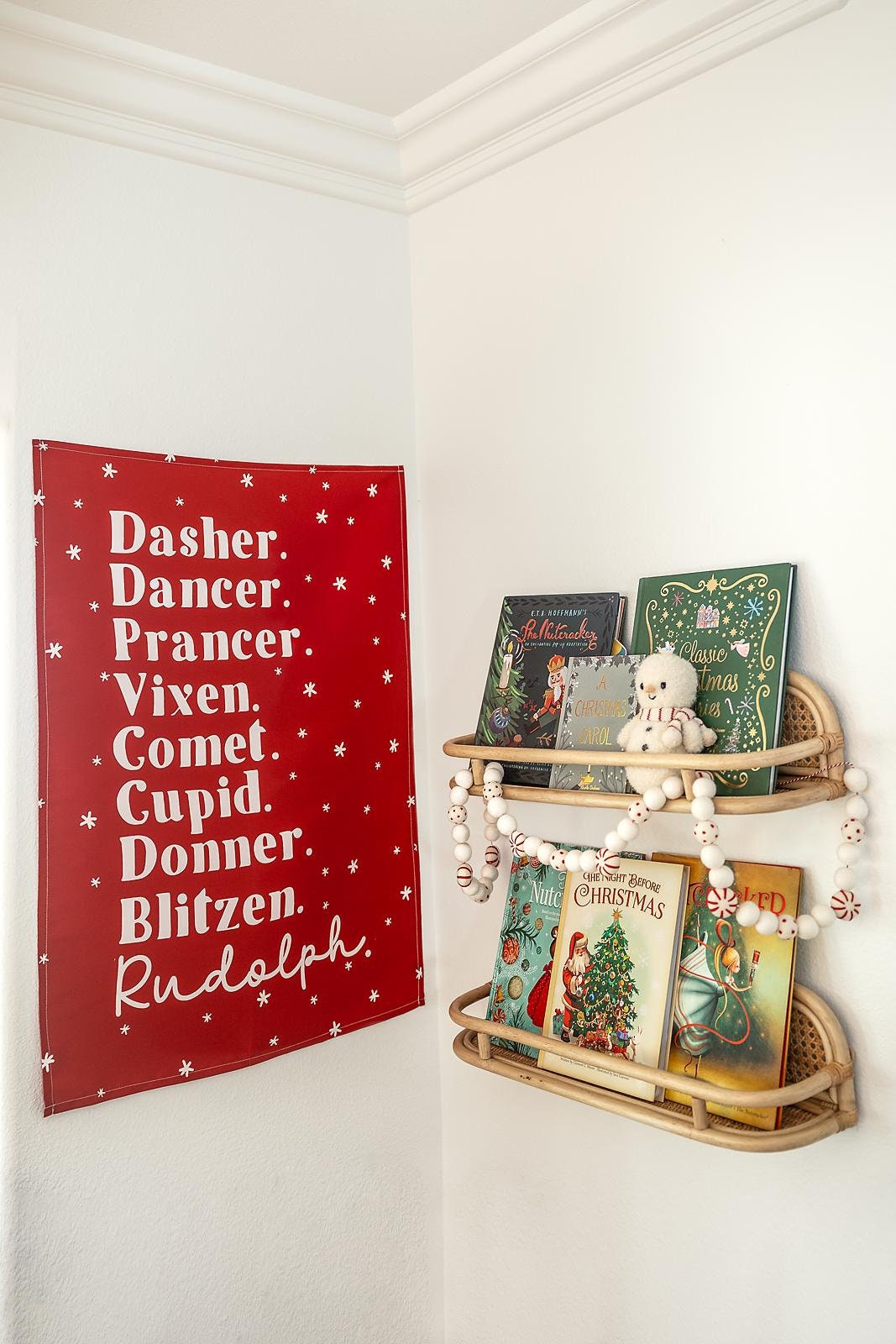 Christmas Banner, Santa's Reindeer, Kids Fabric Tapestry