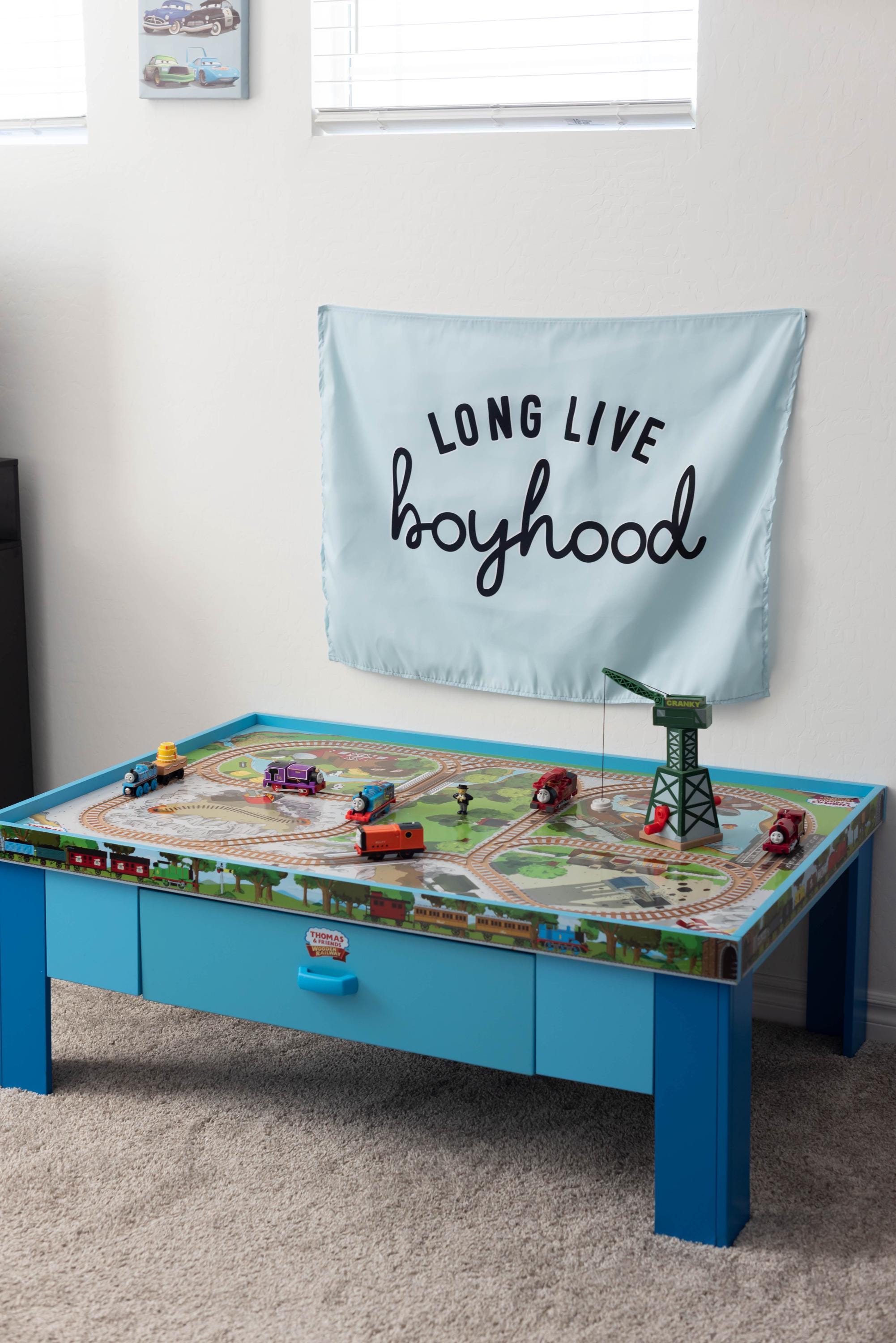 Fabric Tapestry Banner, Long Live Boyhood Blue, Kids  Wall Art Decor