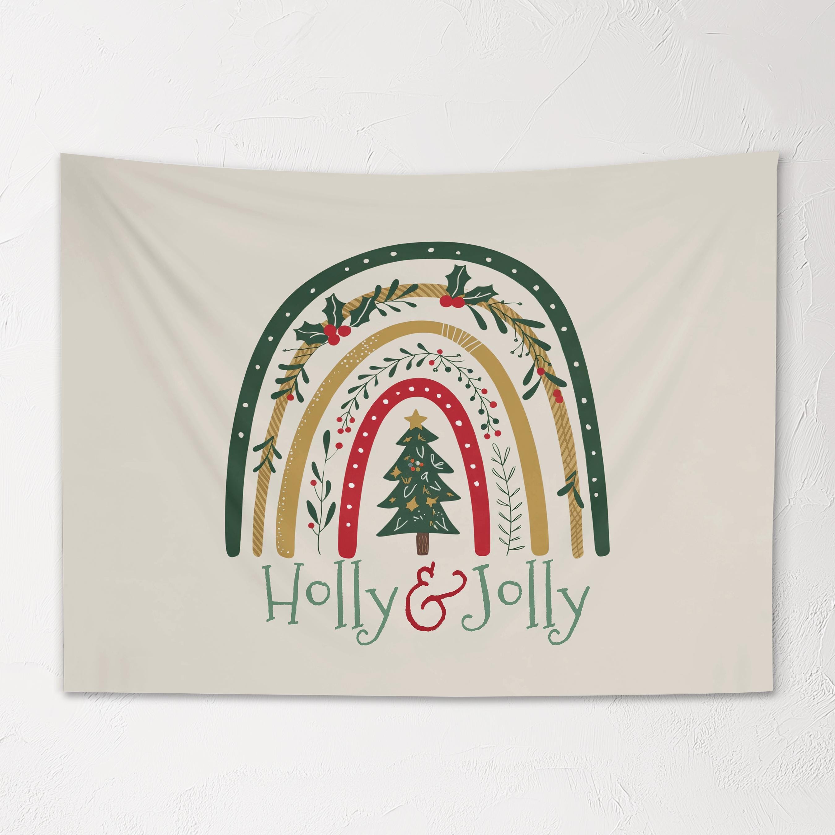 Christmas Banner Holly and Jolly, Festive Kids Fabric Tapestry, Wall art Room Decor