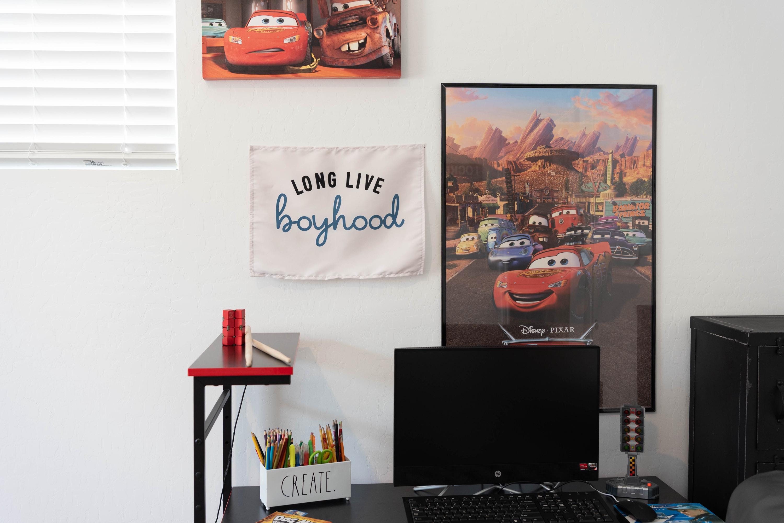 Fabric Tapestry Banner, Long Live Boyhood Cream Blue, Kids  Wall Art Decor
