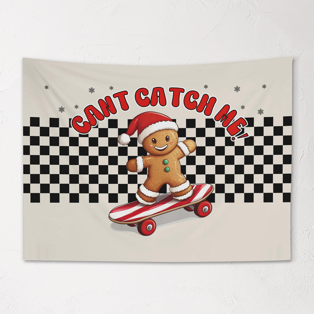Christmas Banner, Cant Catch Me, Kids Fabric Tapestry