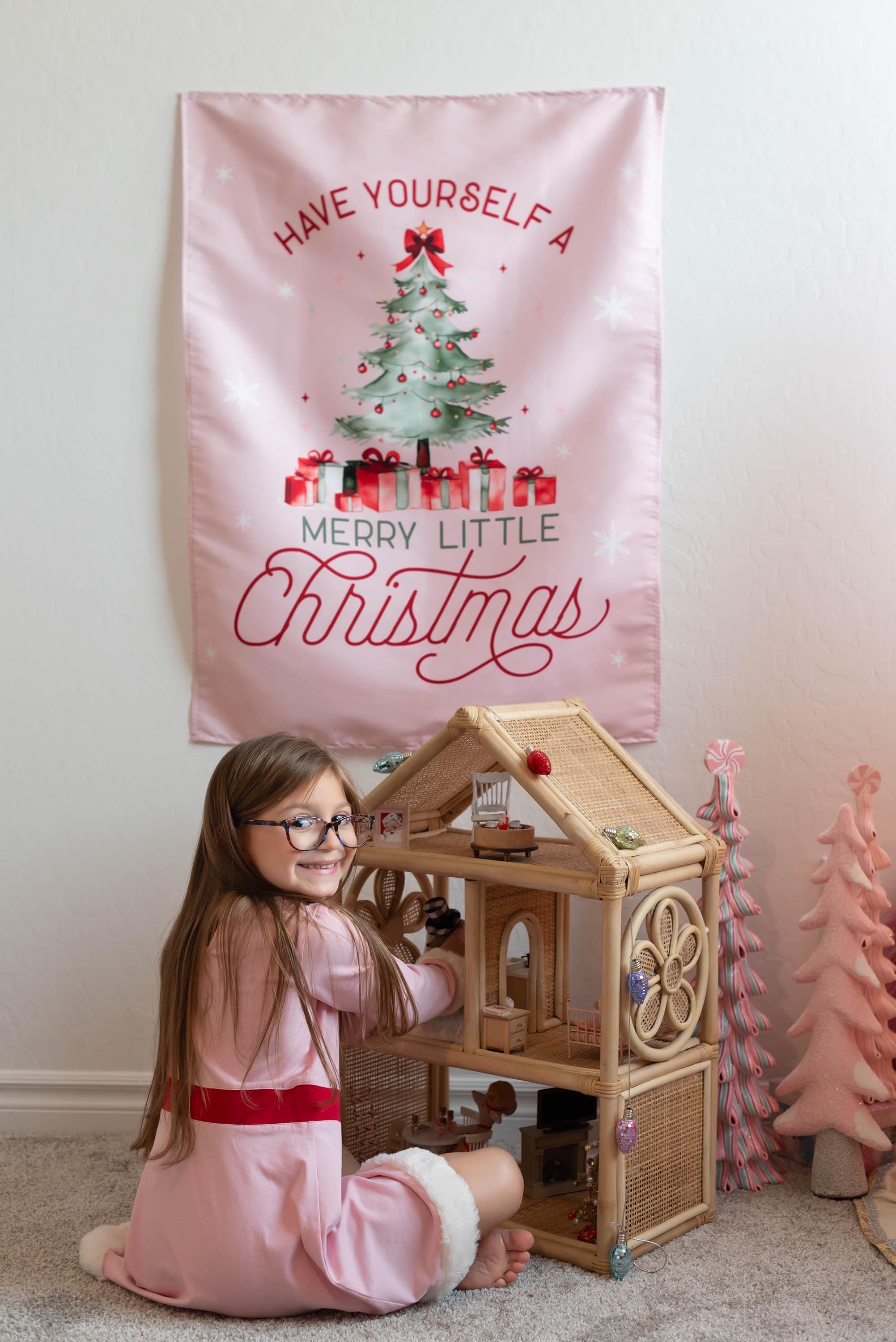 Christmas Banner Pink - Have Yourself a Merry Little Christmas, Kids Fabric Tapestry