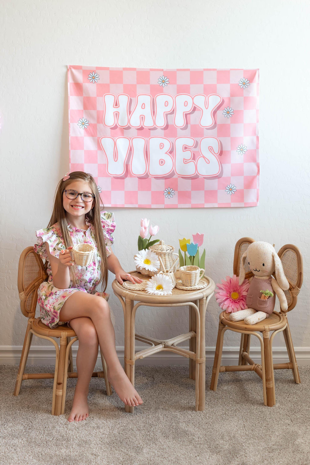 Fabric Tapestry Banner, Happy Vibes, Kids Wall Art Room Decor