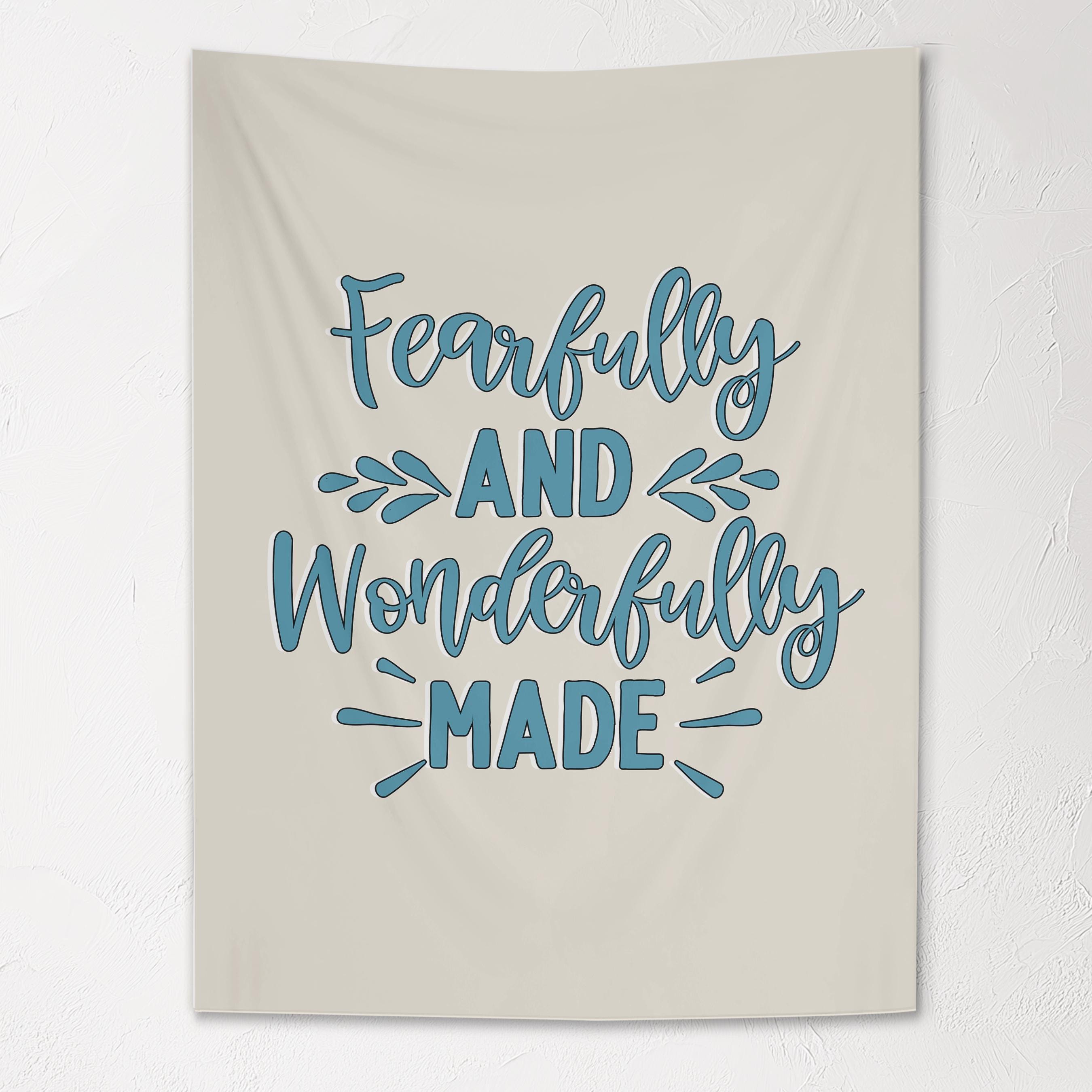 Fabric Tapestry Banner, Fearfully and Wonderfully Made, Kids Wall Art Room Decor