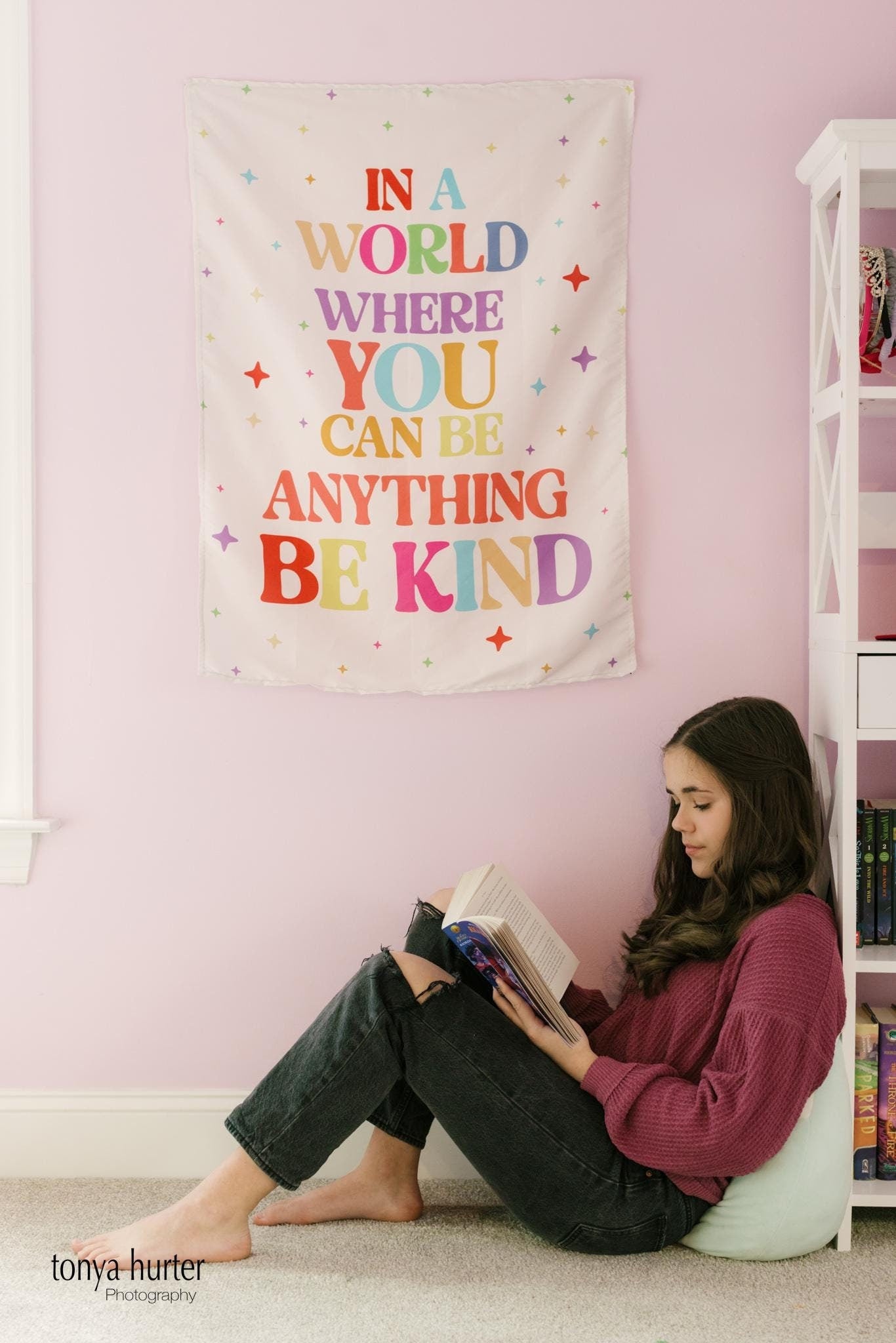 Fabric Tapestry Banner, In A World -Be Kind, Kids Wall Art Room Decor, s Wall Art