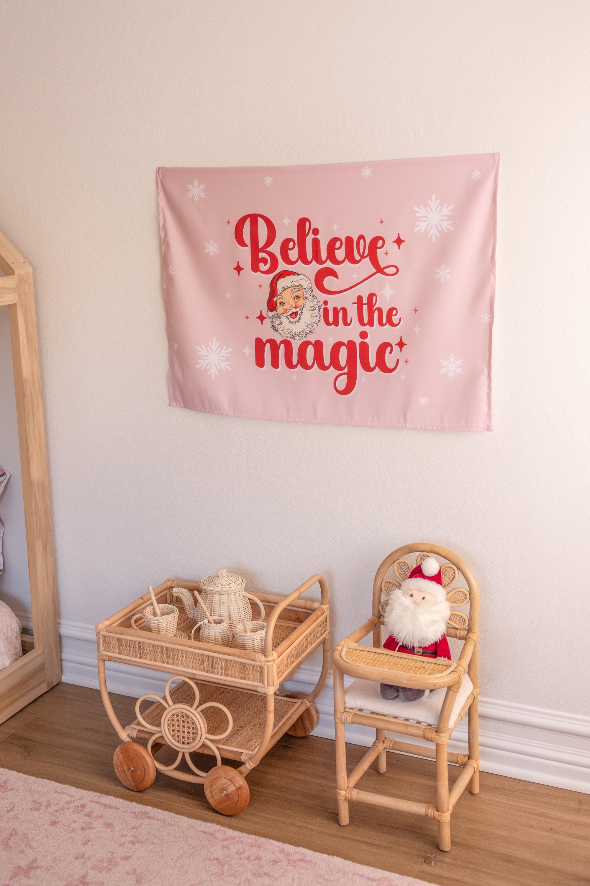Christmas Banner, Believe in the Magic, Kids Fabric Tapestry, Wall art Room Decor