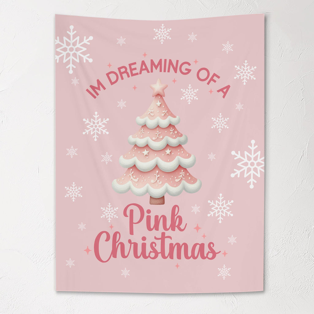 Im Dreaming of  Pink Christmas, Kids Fabric Tapestry