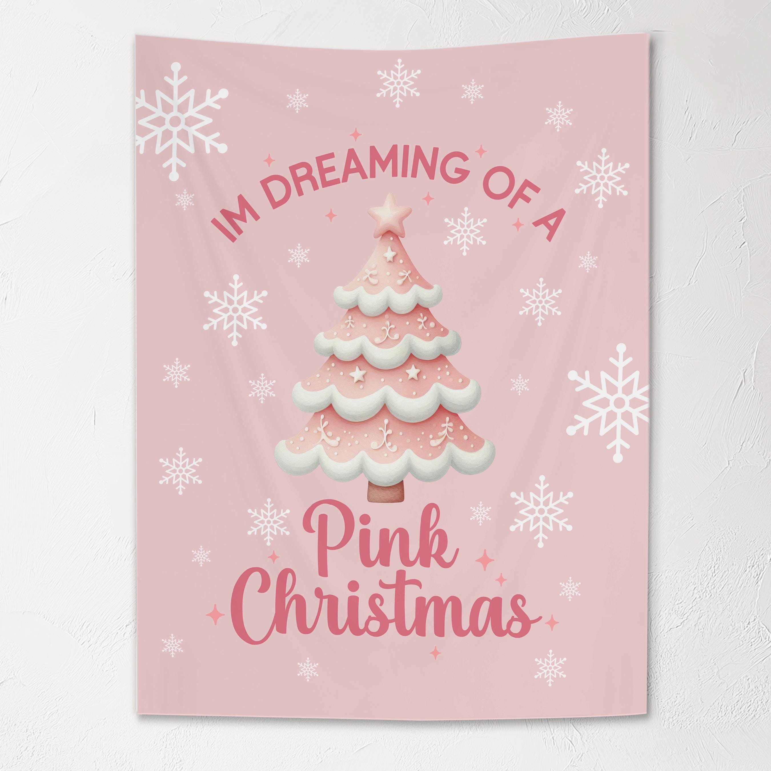 Im Dreaming of  Pink Christmas, Kids Fabric Tapestry