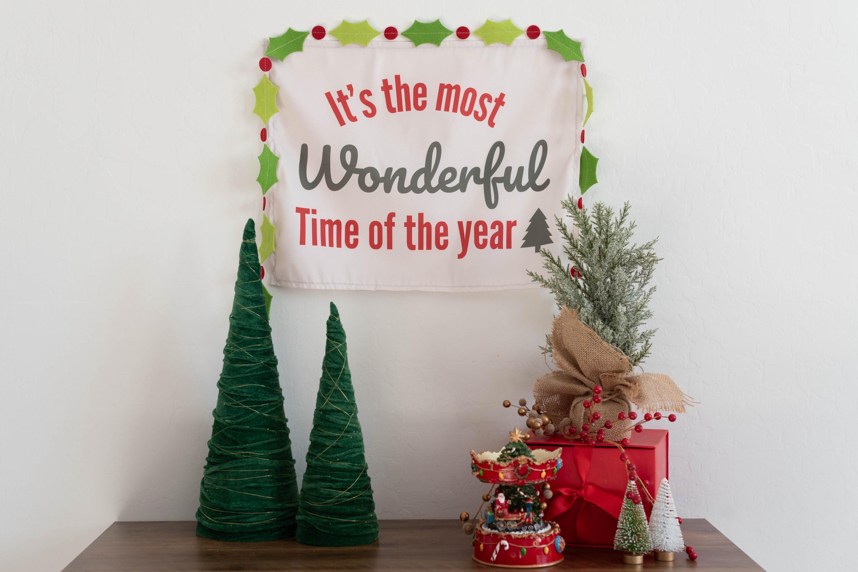 Christmas Banner, It's The Most Wonderful Time of The Year, Festive Kids Fabric Tapestry