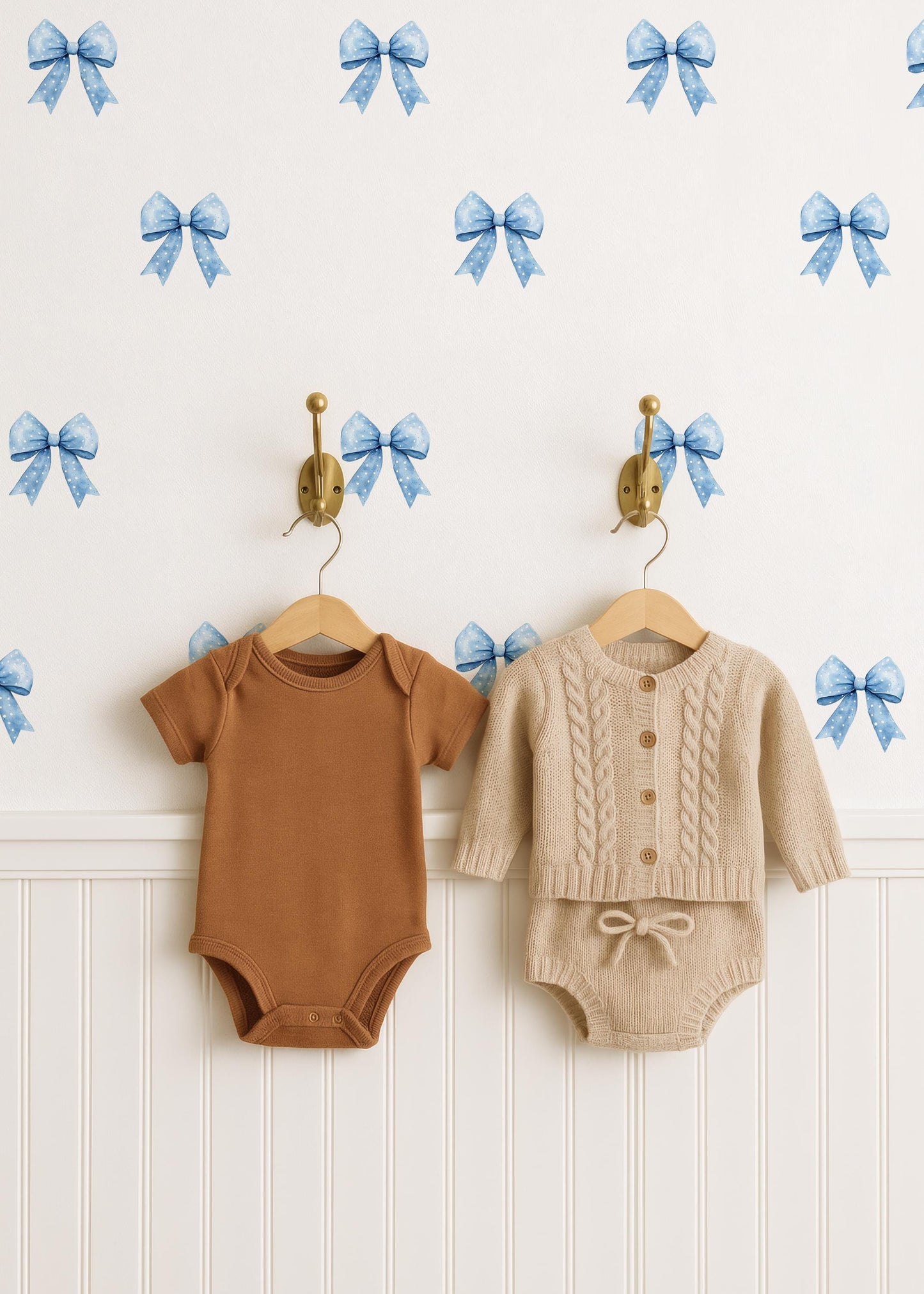 Blue Polka Dot Bows Wall Decals, Boho Blue Coquette Bow Nursery Wall Decor